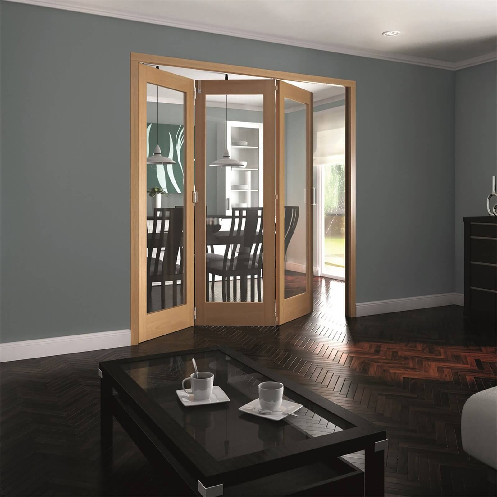 Shaker Oak 1 Light Clear Glazed Interior Folding Doors 3 x 0 2047 x 1929mm