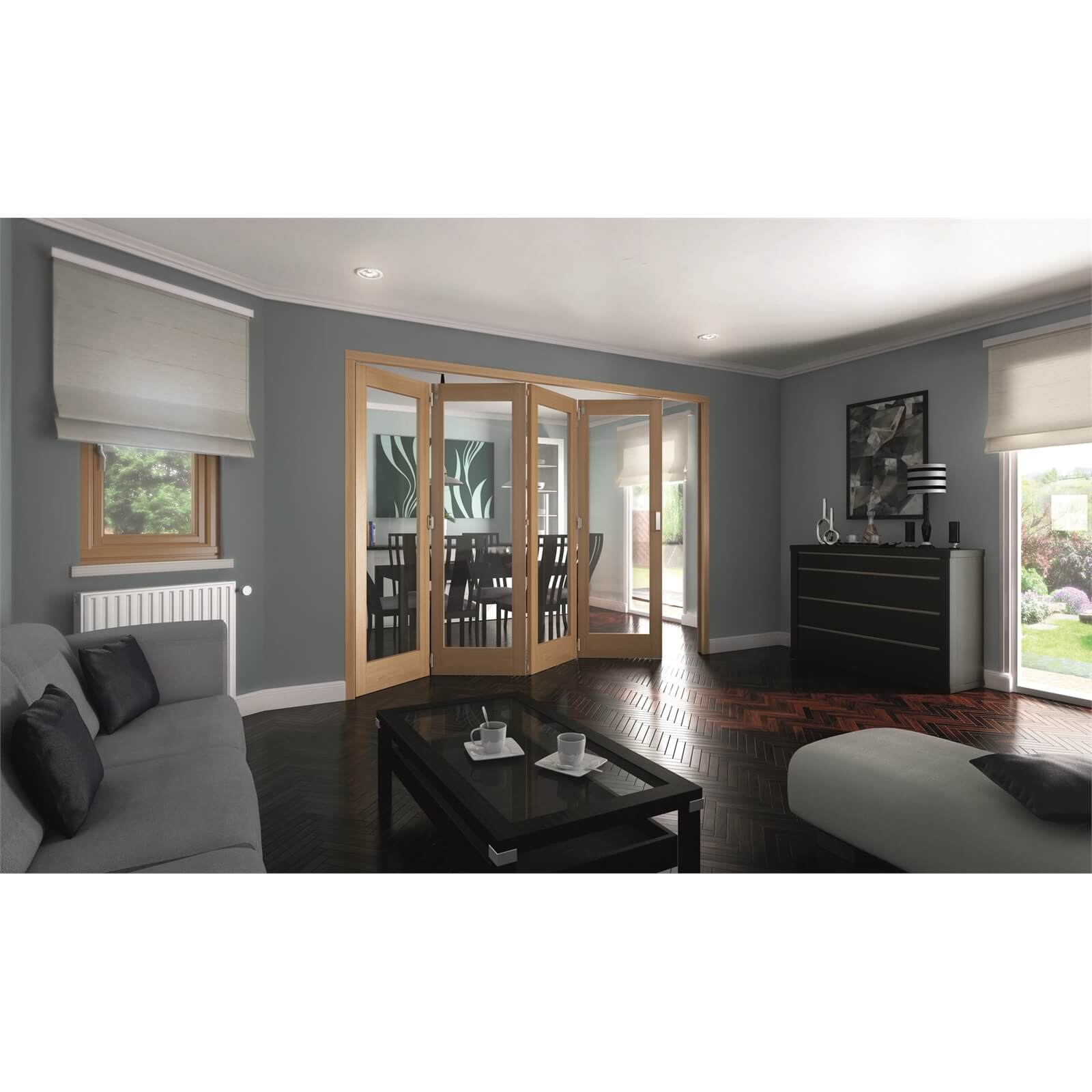 Shaker Oak 1 Light Clear Glazed Interior Folding Doors 4 x 0 2047 x 2849mm