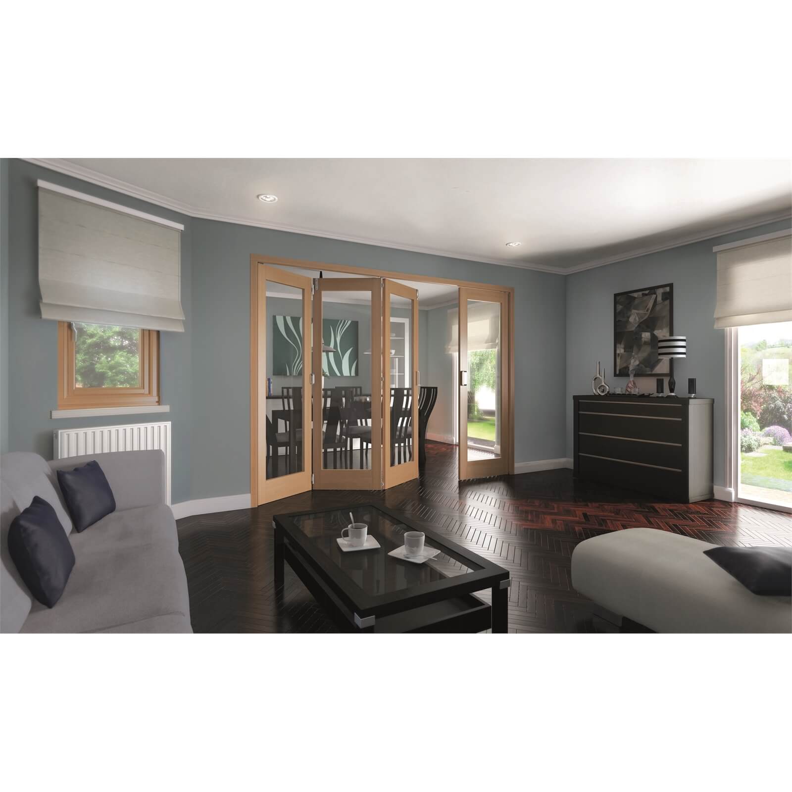 Shaker Oak 1 Light Clear Glazed Interior Folding Doors 3 x 1 2047 x 2849mm