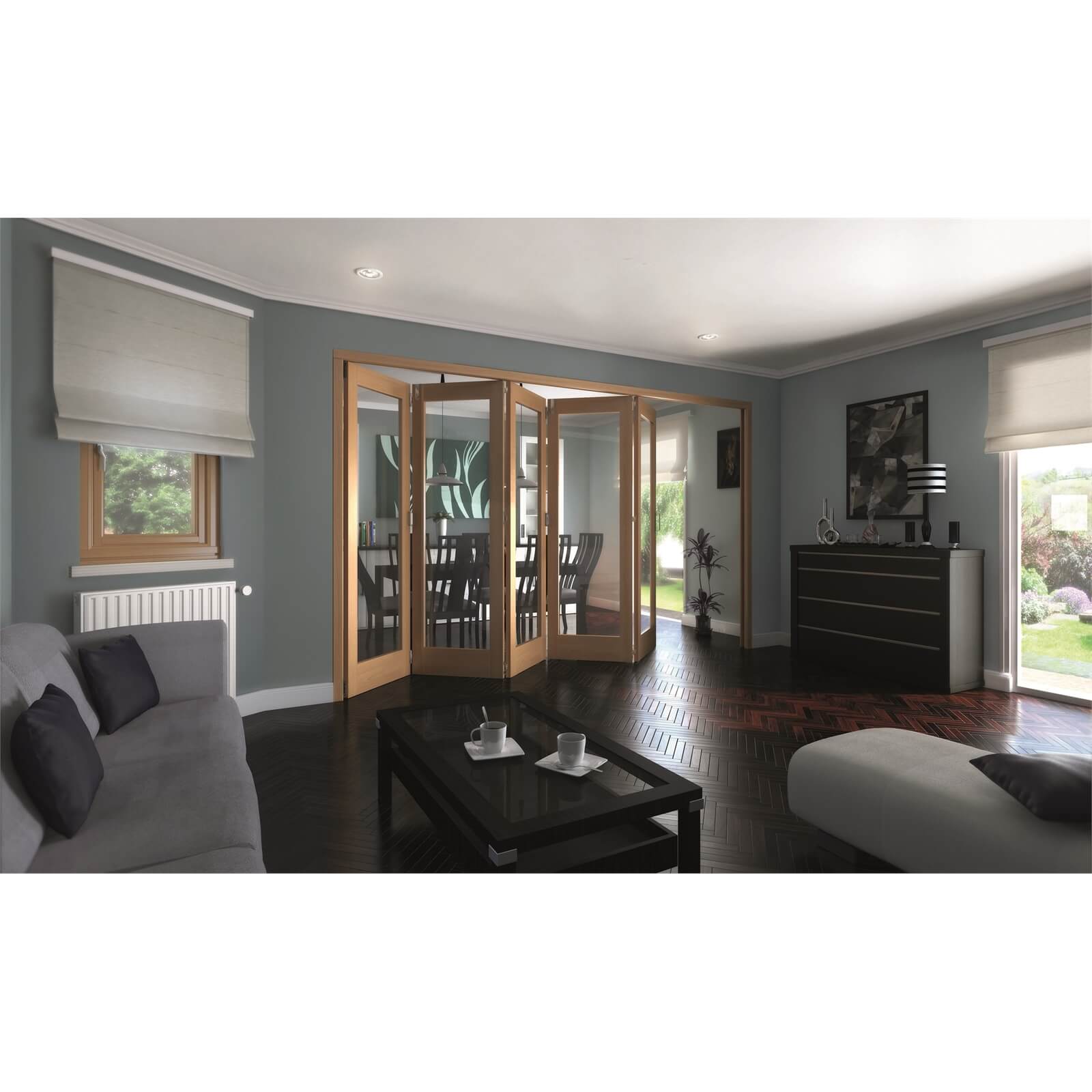 Shaker Oak 1 Light Clear Glazed Interior Folding Doors 5 x 0 2047 x 3538mm