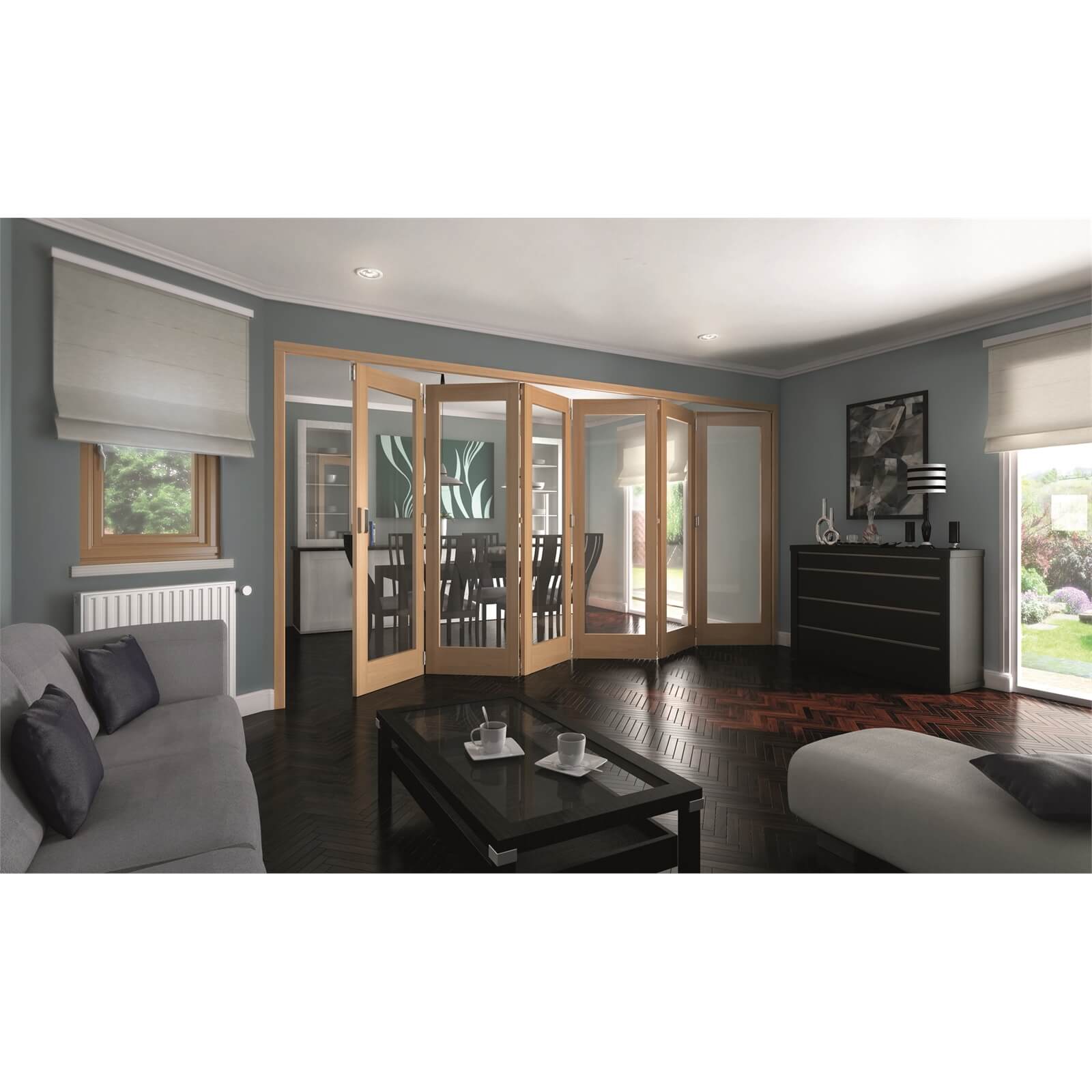 Shaker Oak 1 Light Clear Glazed Interior Folding Doors 6 x 0 2047 x 3771mm