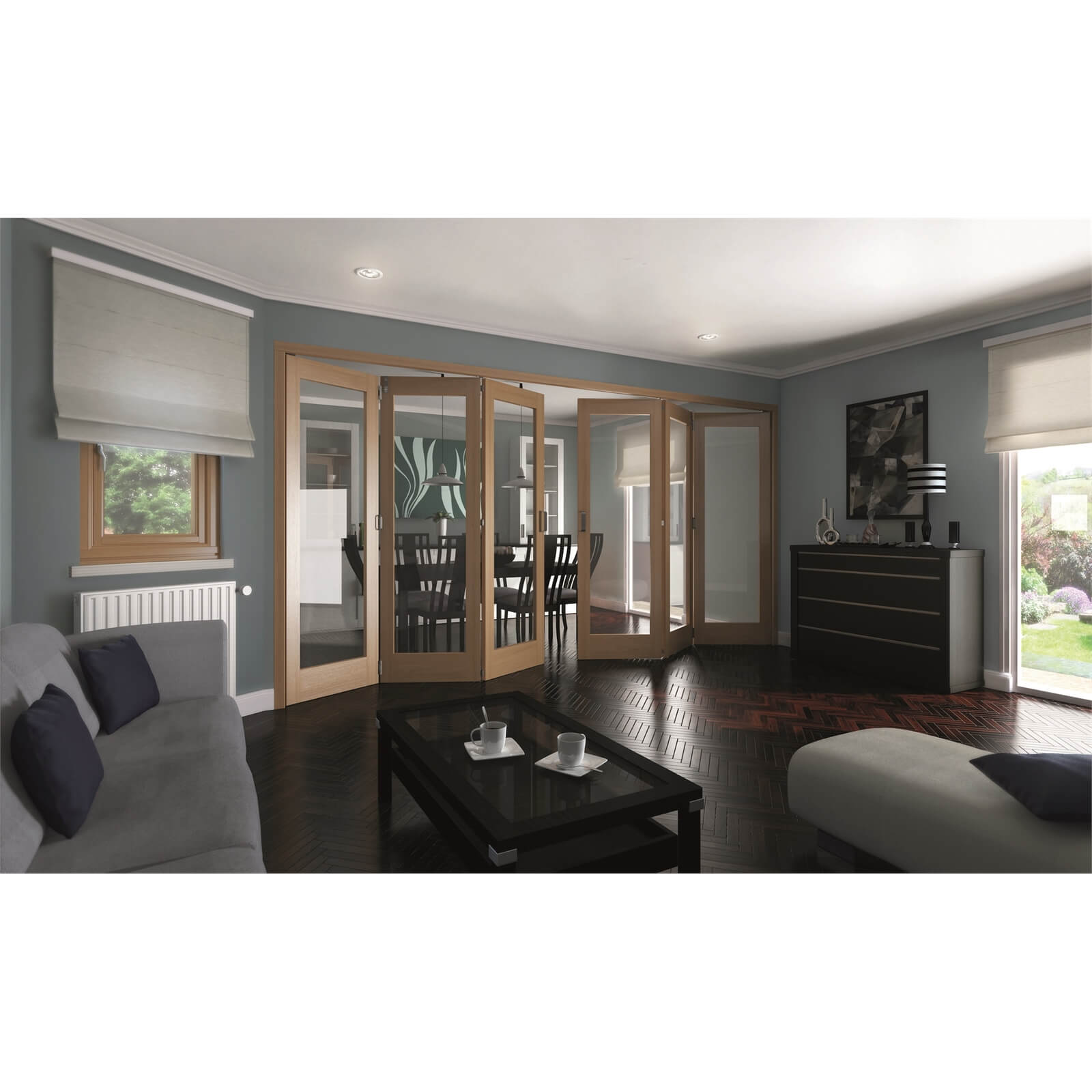 Shaker Oak 1 Light Clear Glazed Interior Folding Doors 3 x 3 2047 x 3771mm