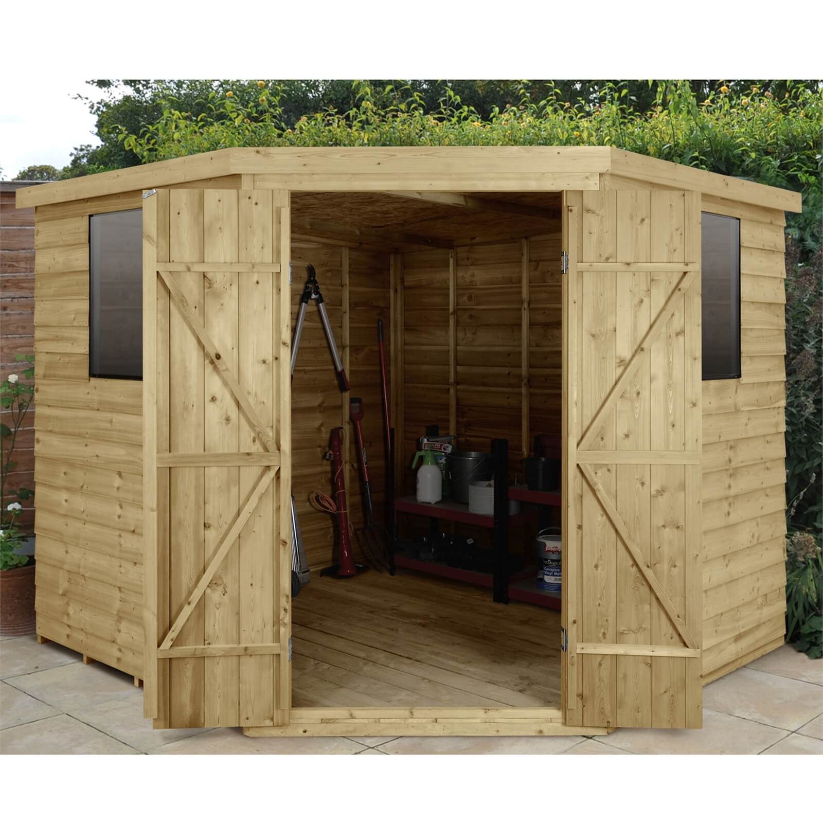8x8ft Forest Overlap Pressure Treated Corner Shed -incl. Installation