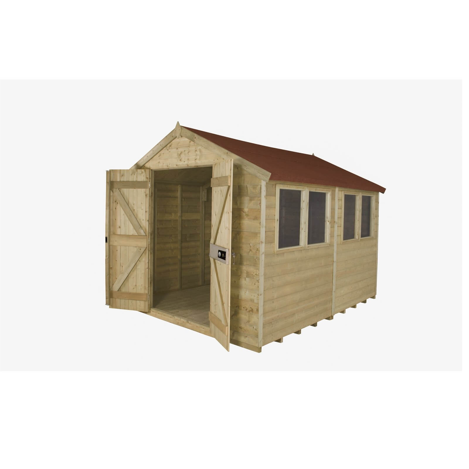 10x8ft Forest T&G Pressure Treated Double Door Apex Shed - incl. Installation