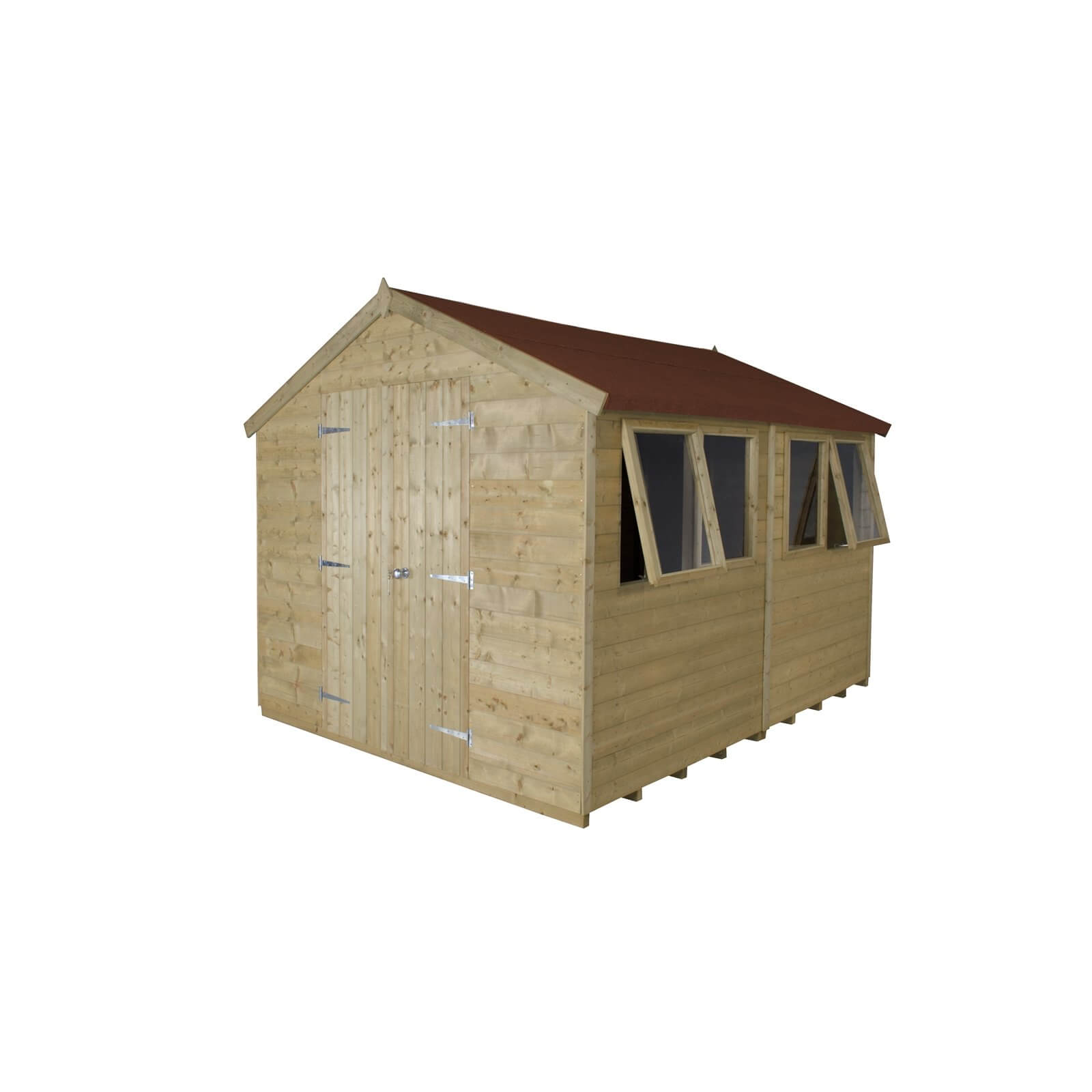 10x8ft Forest T&G Pressure Treated Double Door Apex Shed - incl. Installation
