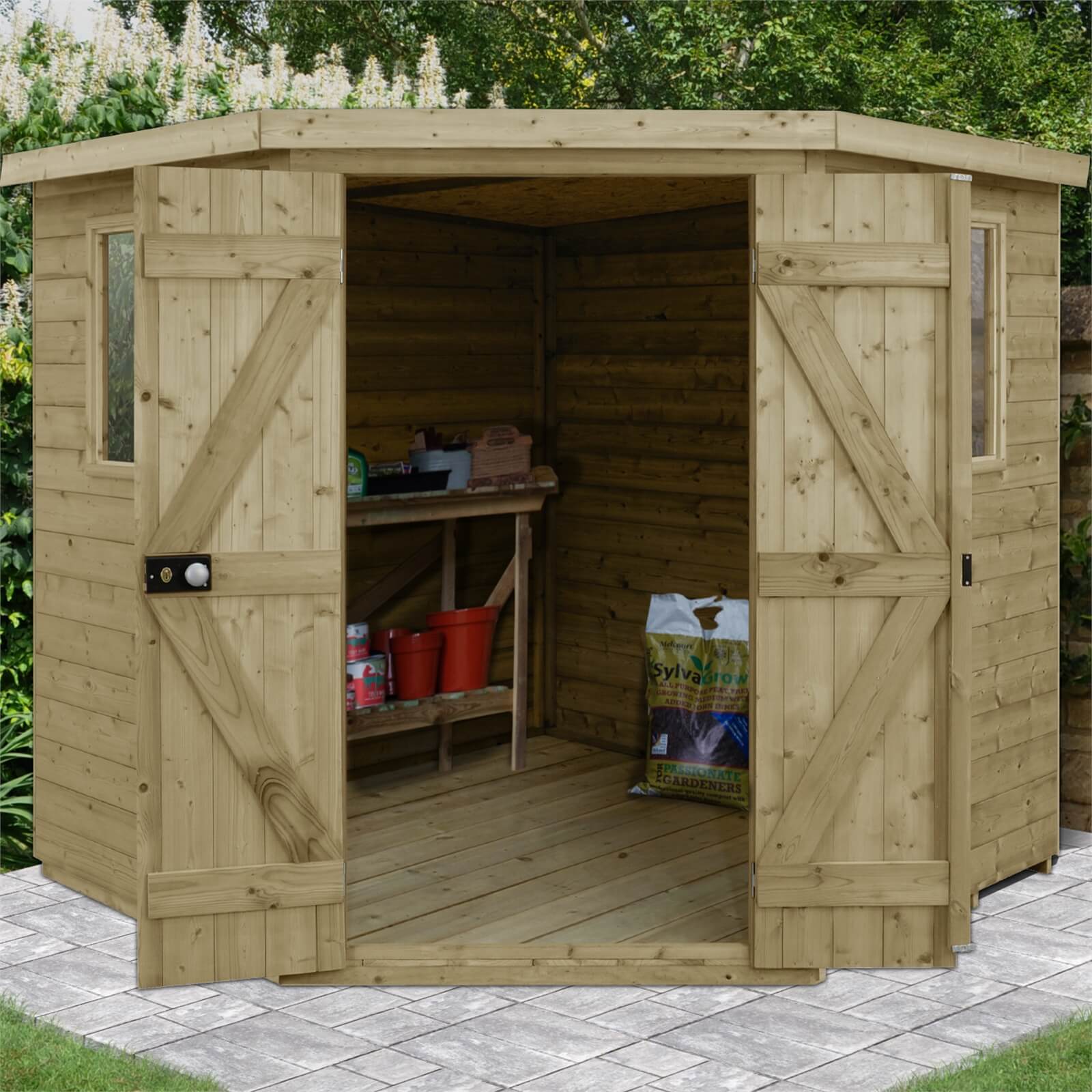 7x7ft Forest T&G Pressure Treated Corner Shed