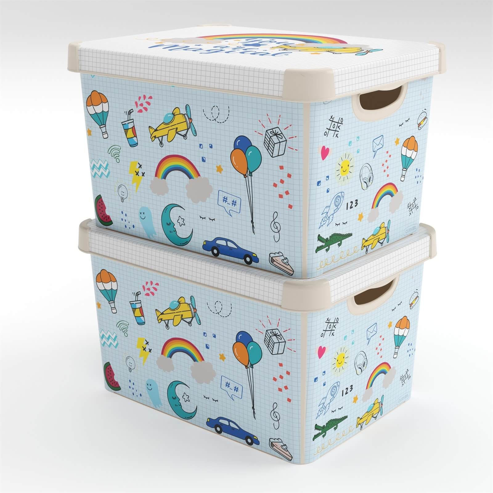Curver Stockholm Back To School Plastic Deco Storage Box - Multi-Coloured - 22L