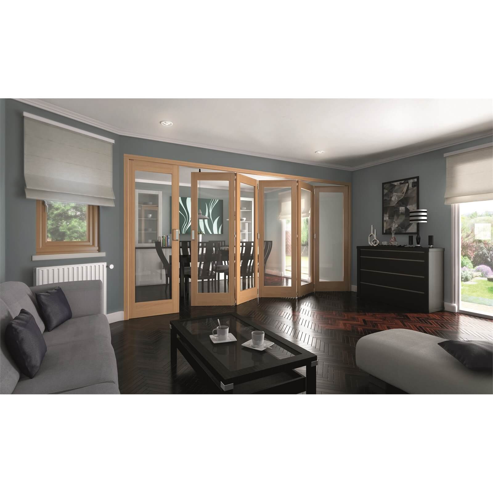 Shaker Oak 1 Light Clear Glazed Interior Folding Doors 5 x 1 2047 x 4227mm