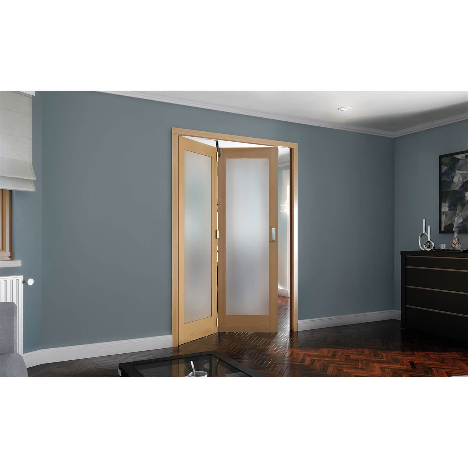Shaker Oak 1 Light Obscure Glazed Interior Folding Doors 2 x 0 2047 x 1319mm