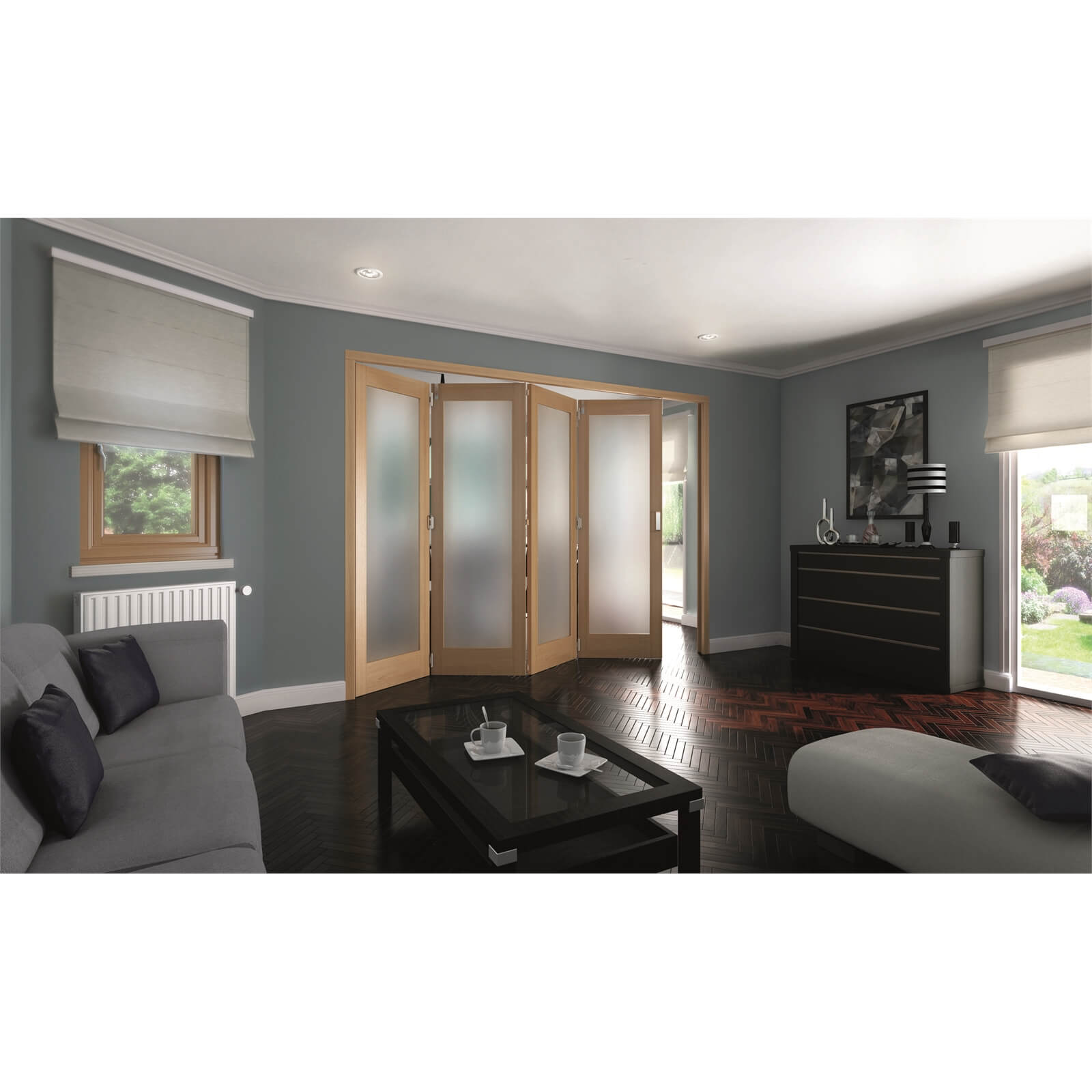 Shaker Oak 1 Light Obscure Glazed Interior Folding Doors 4 x 0 2047 x 2849mm