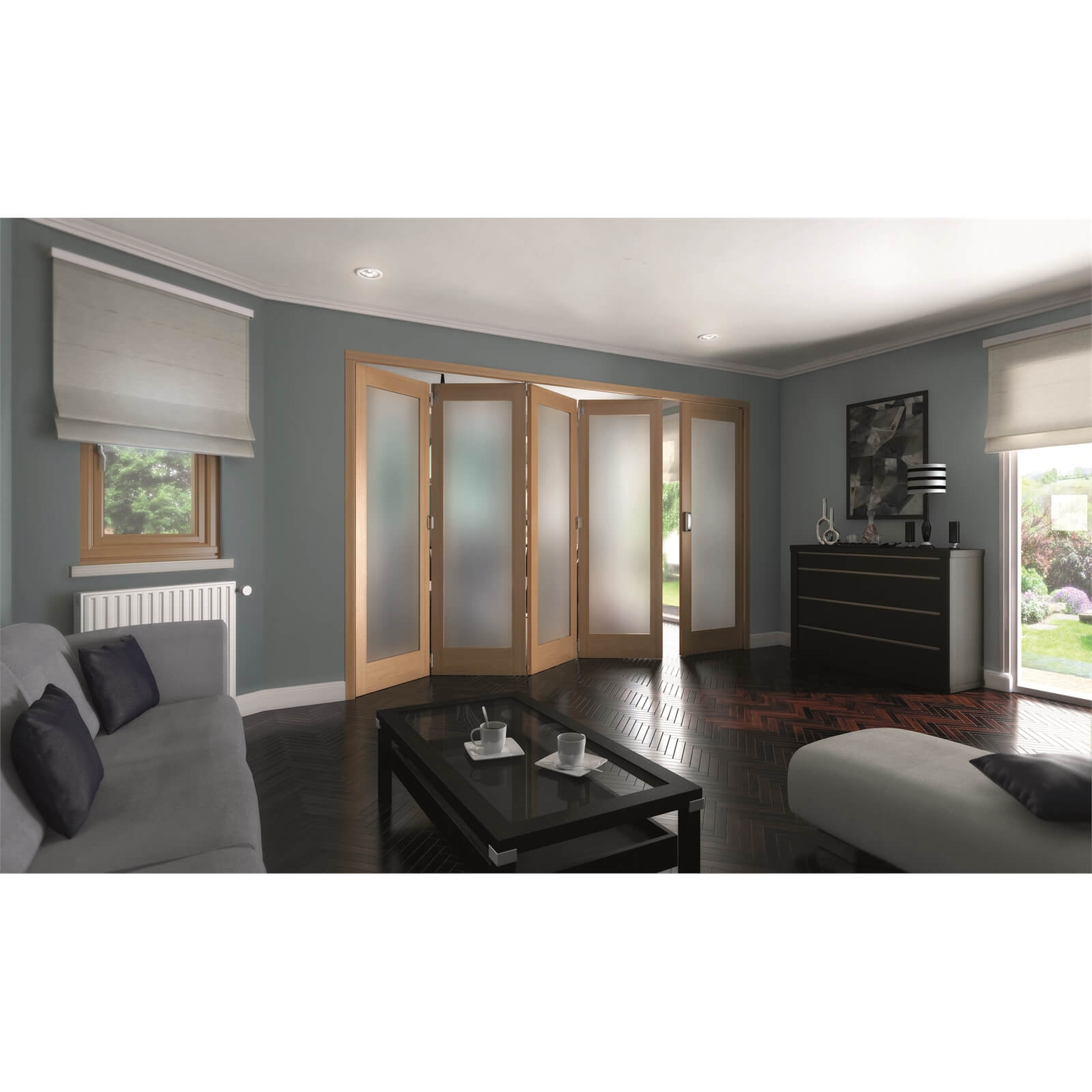 Shaker Oak 1 Light Obscure Glazed Interior Folding Doors 4 x 1 2047 x 3158mm