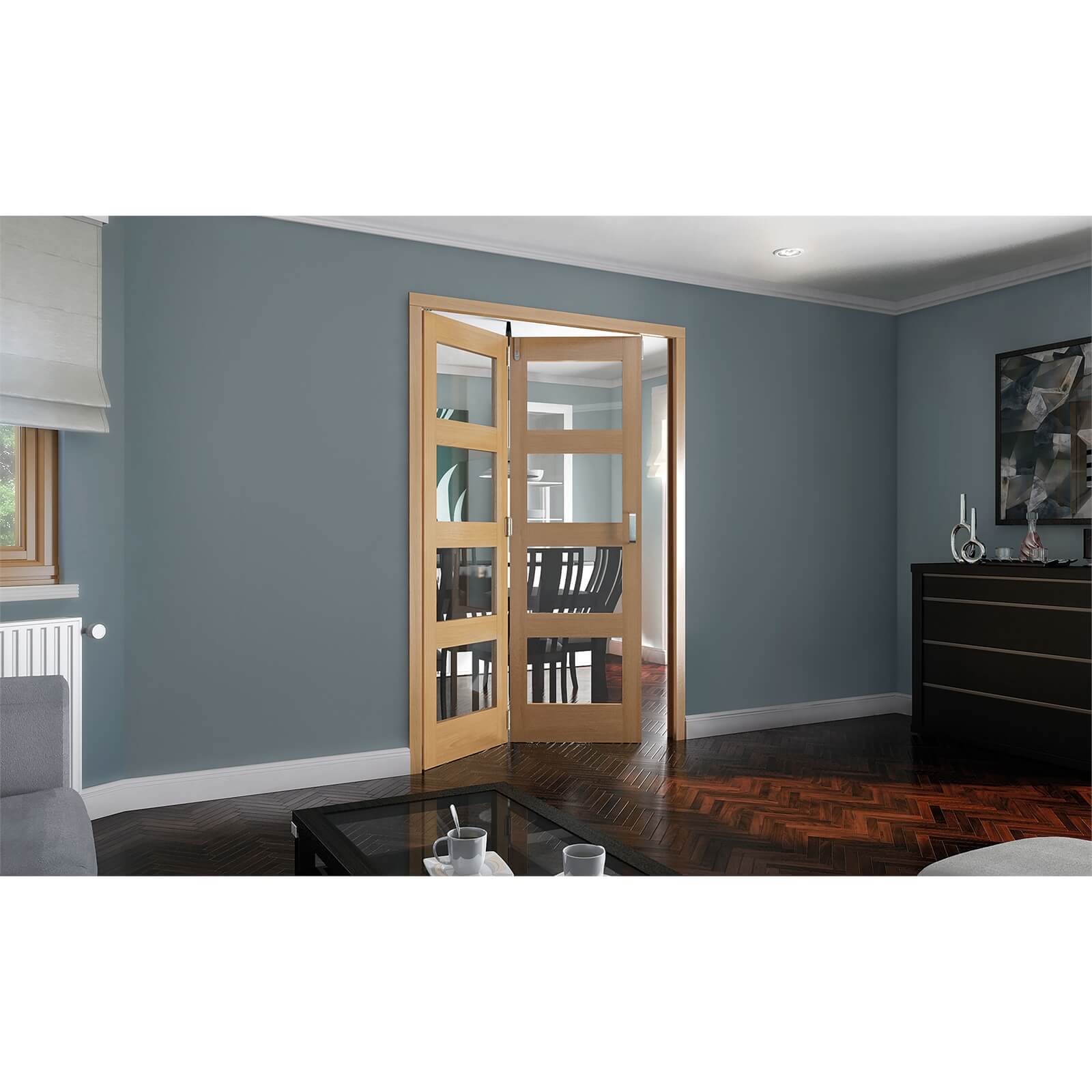 Shaker Oak 4 Light Clear Glazed Interior Folding Doors 2 x 0 2047 x 1471mm