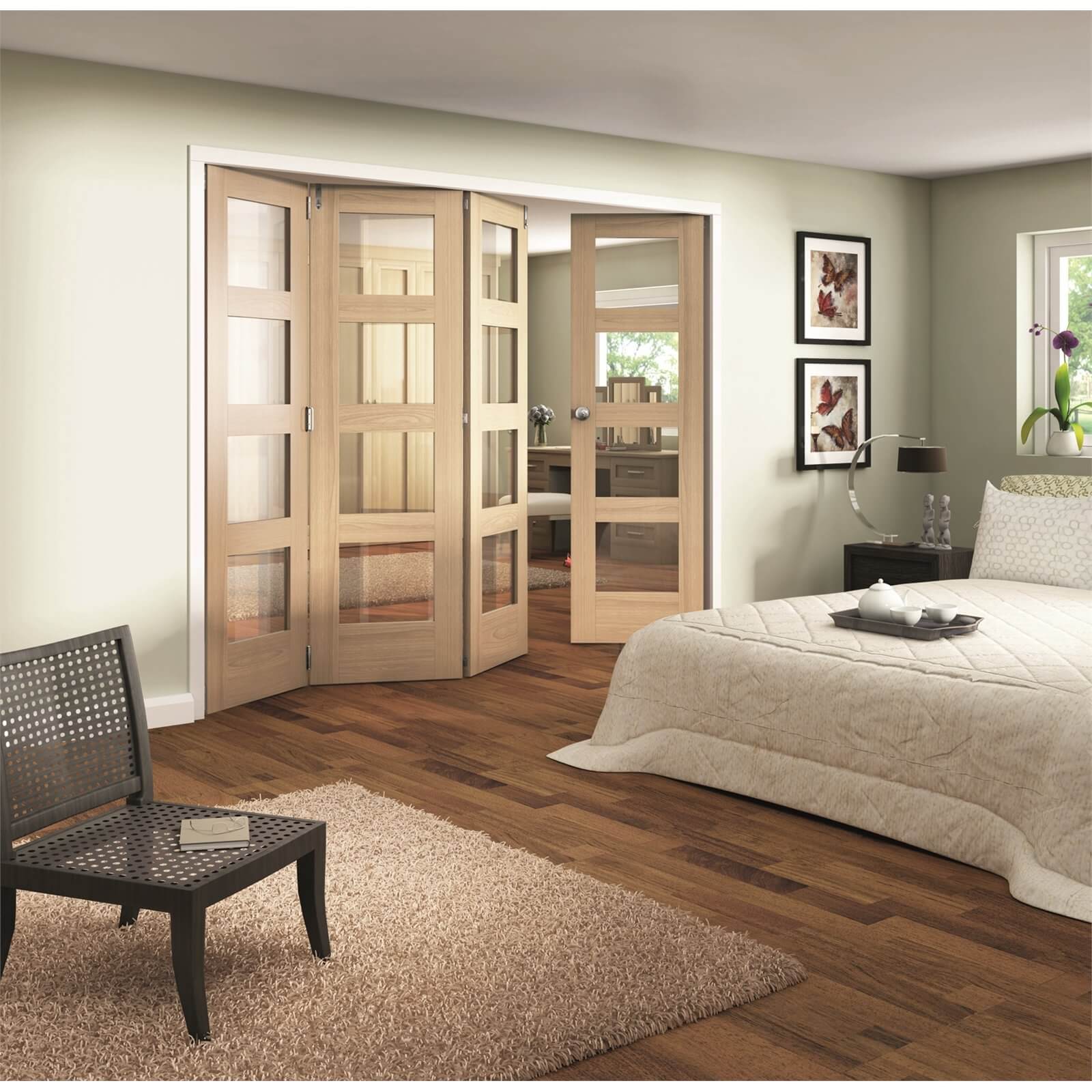 Shaker Oak 4 Light Clear Glazed Interior Folding Doors 3 x 1 2047 x 2849mm