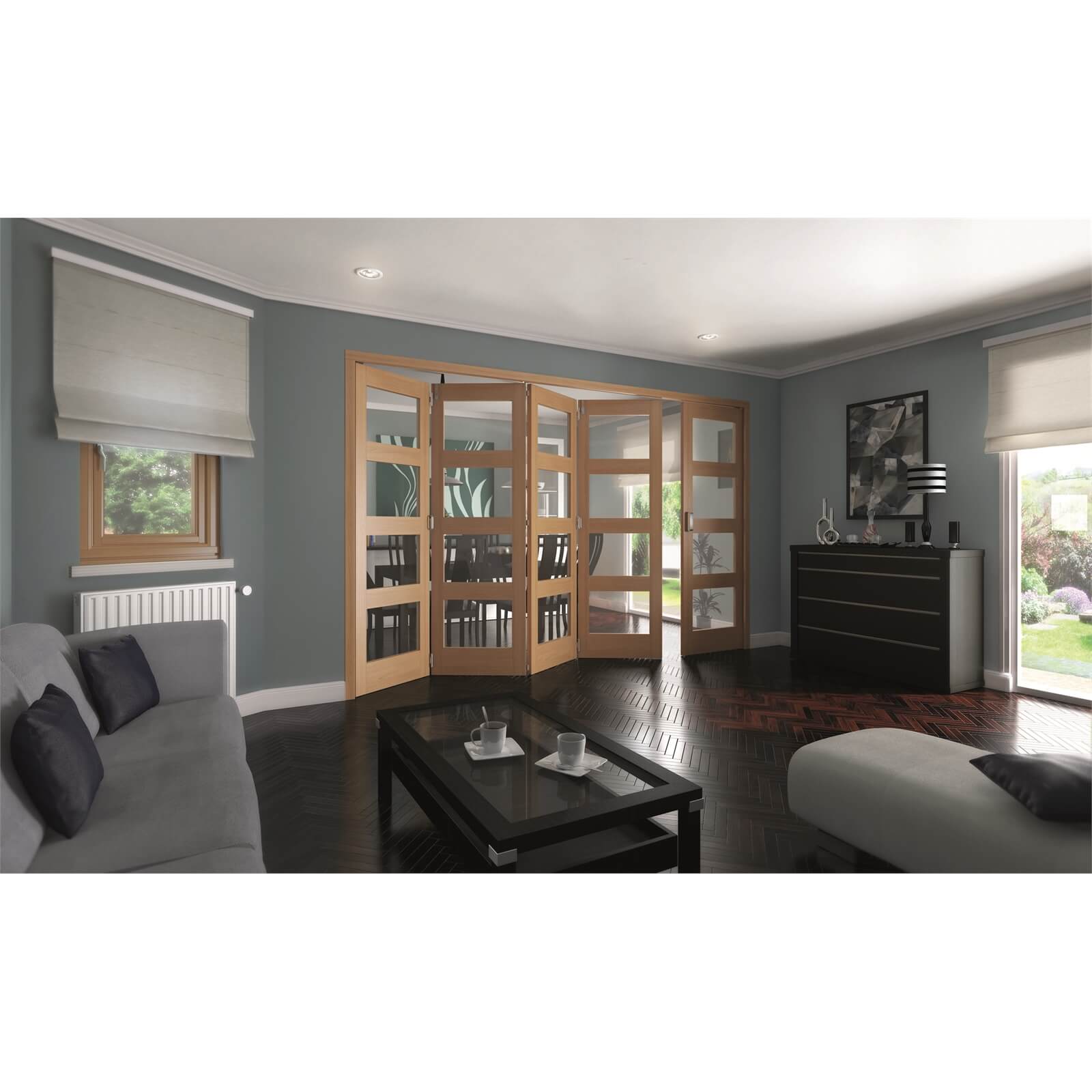 Shaker Oak 4 Light Clear Glazed Interior Folding Doors 4 x 1 2047 x 3538mm