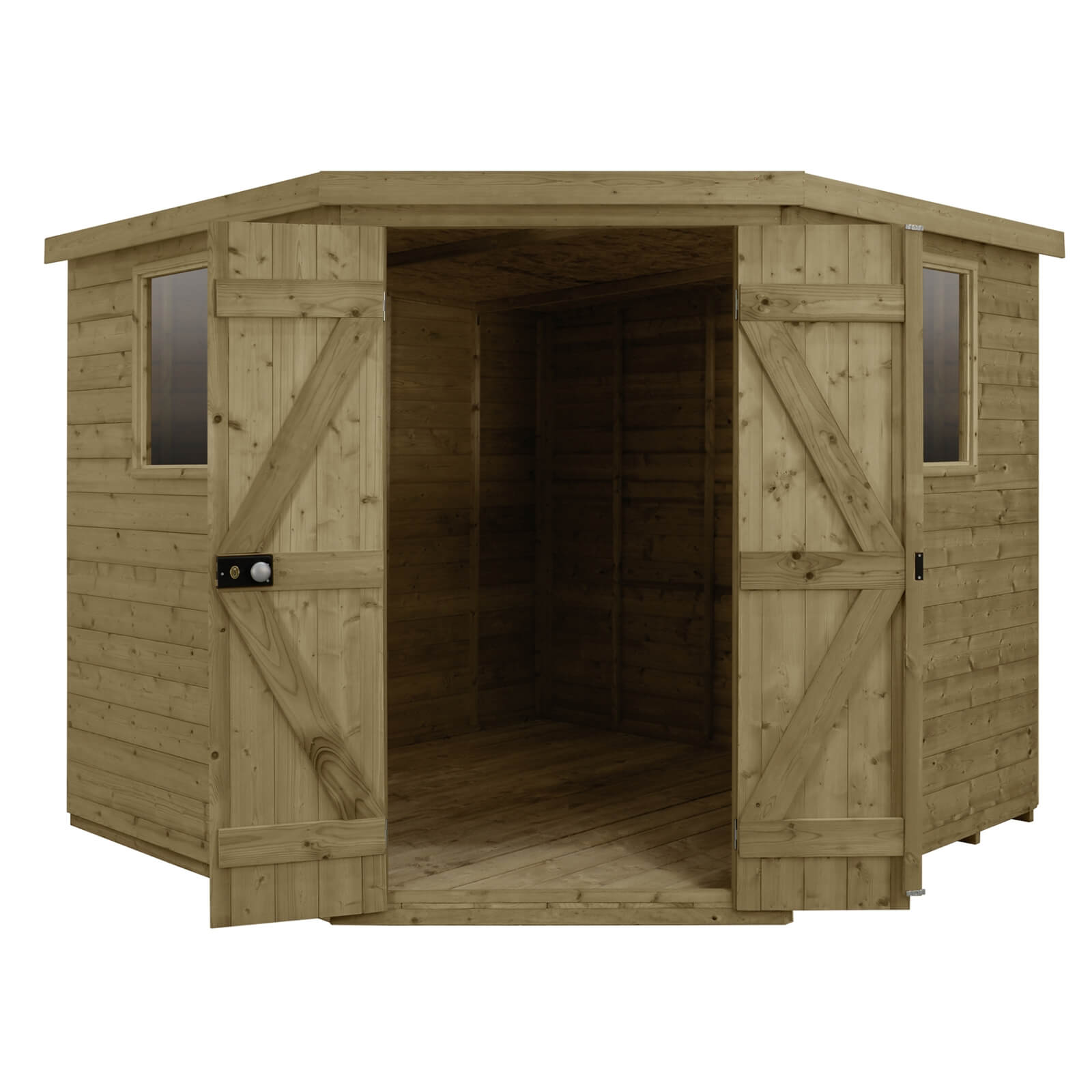 8x8ft Forest T&G Pressure Treated Corner Shed - incl. Installation