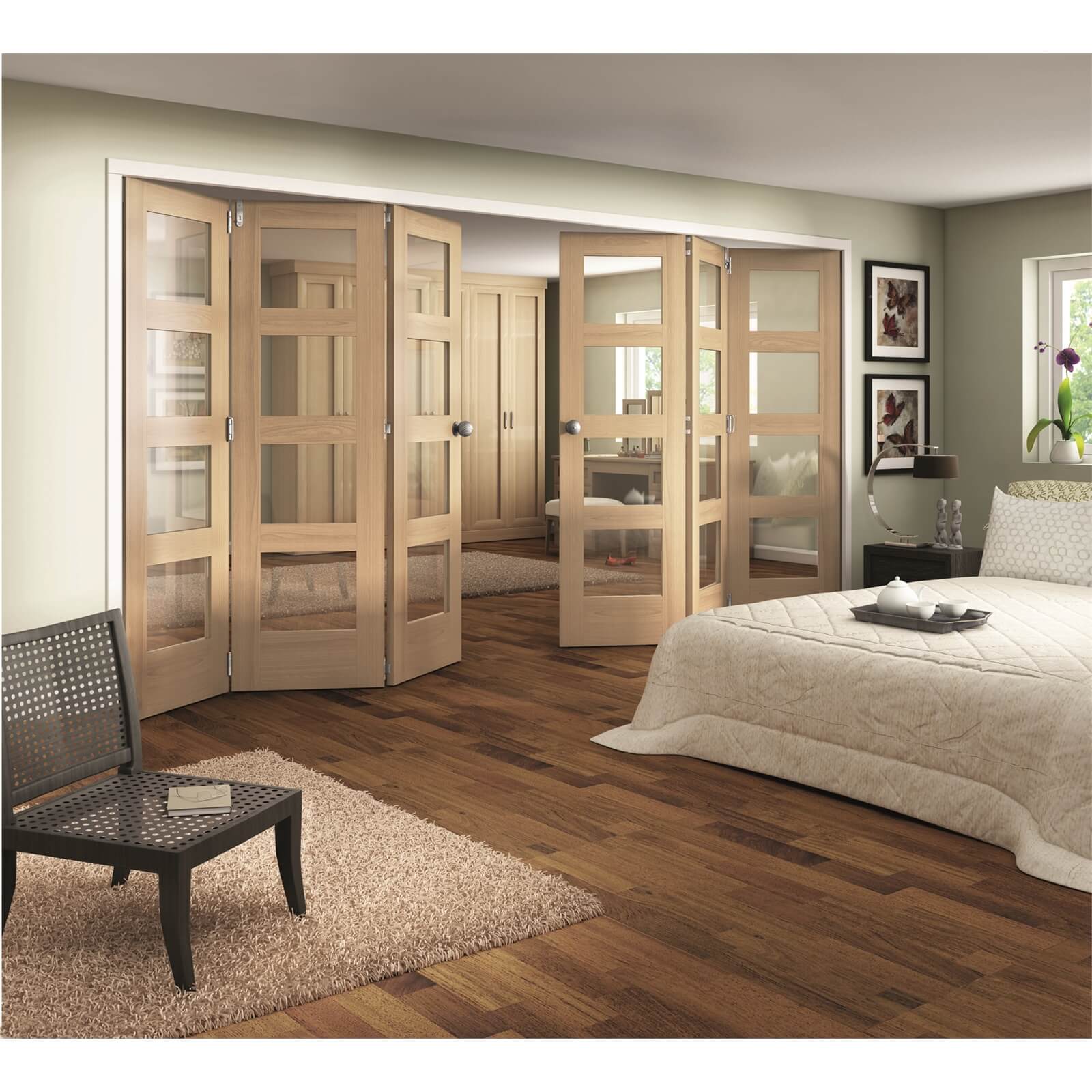 Shaker Oak 4 Light Clear Glazed Interior Folding Doors 3 x 3 2047 x 3771mm