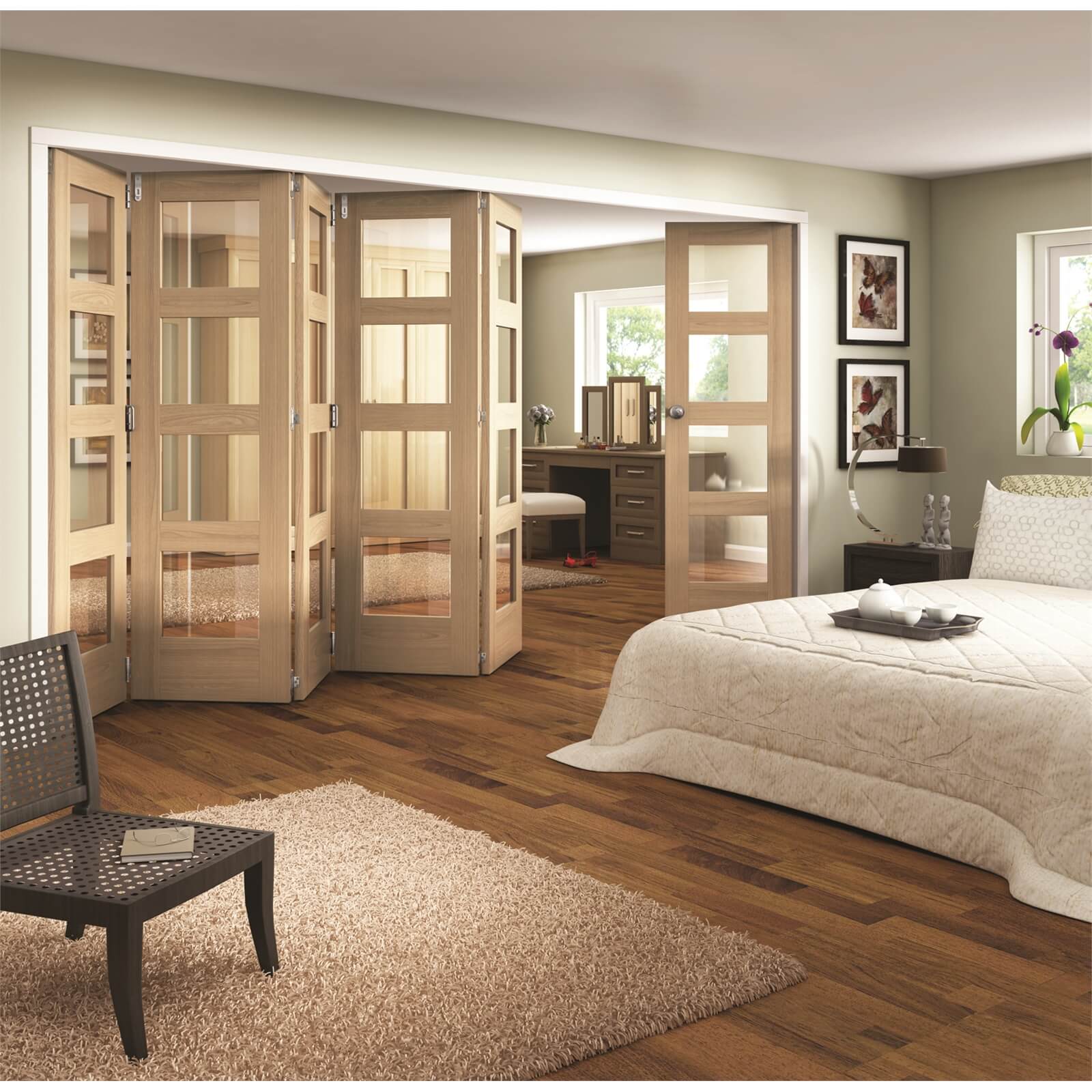 Shaker Oak 4 Light Clear Glazed Interior Folding Doors 5 x 1 2047 x 4227mm