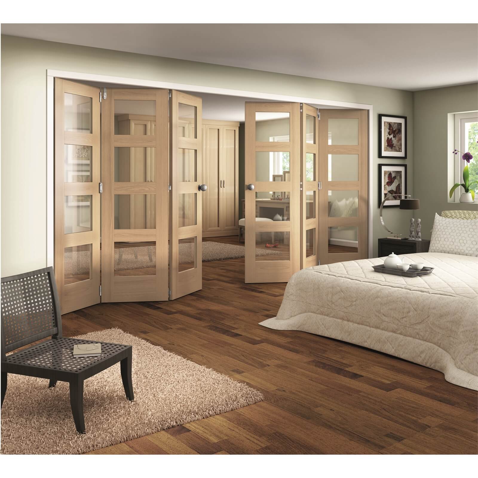 Shaker Oak 4 Light Clear Glazed Interior Folding Doors 3 x 3 2047 x 4227mm