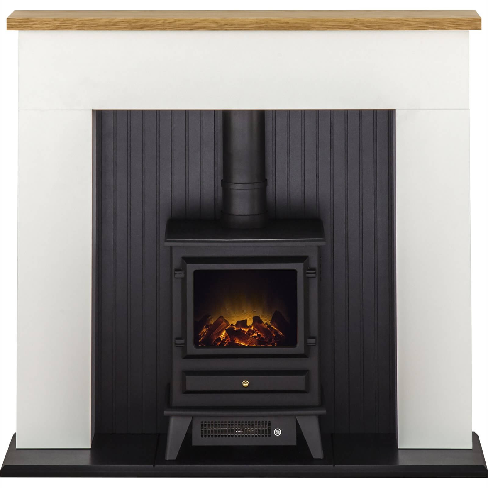 Adam Innsbruck Fireplace Surround & Hudson Electric Stove with Flat to Wall Fitting - White & Black - 45 Inch