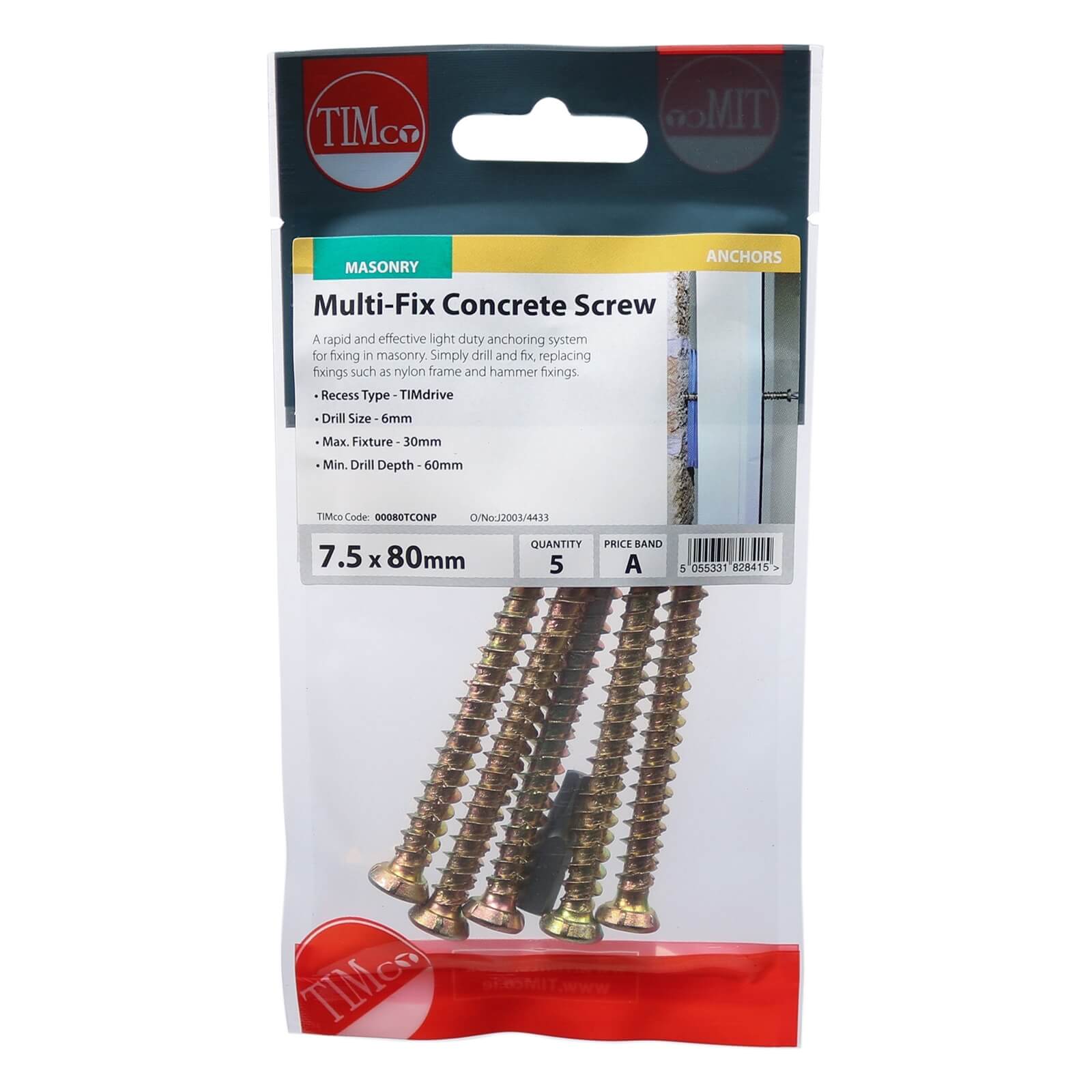 Concrete Screw Zyp 7.5mm x 80mm - Pack of 5