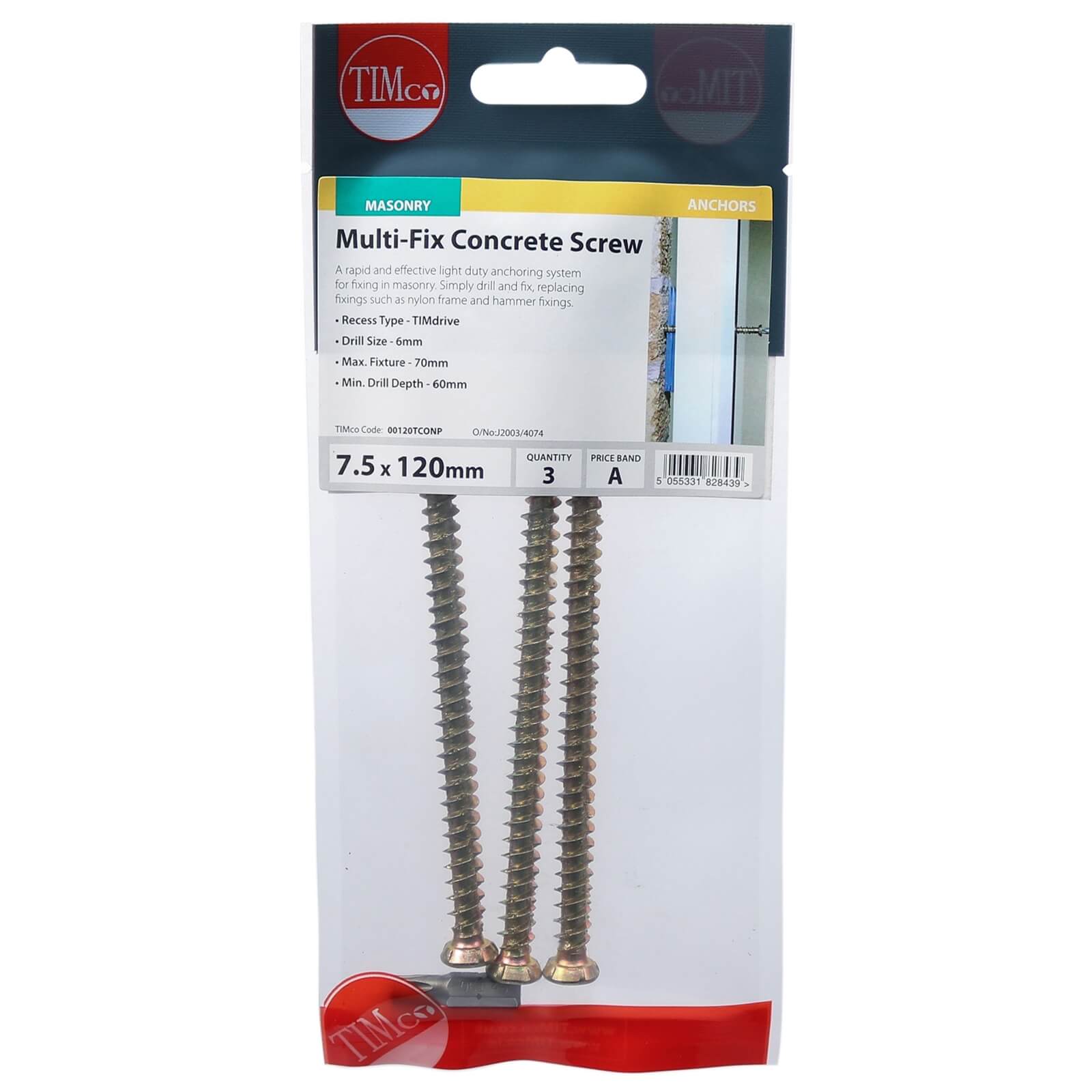 Concrete Screw Zyp 7.5mm x 120mm - Pack of 3