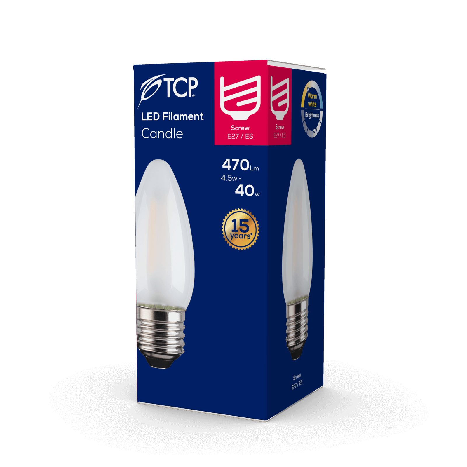 TCP Filament Candle Coat 40W ES Warm Light Bulb