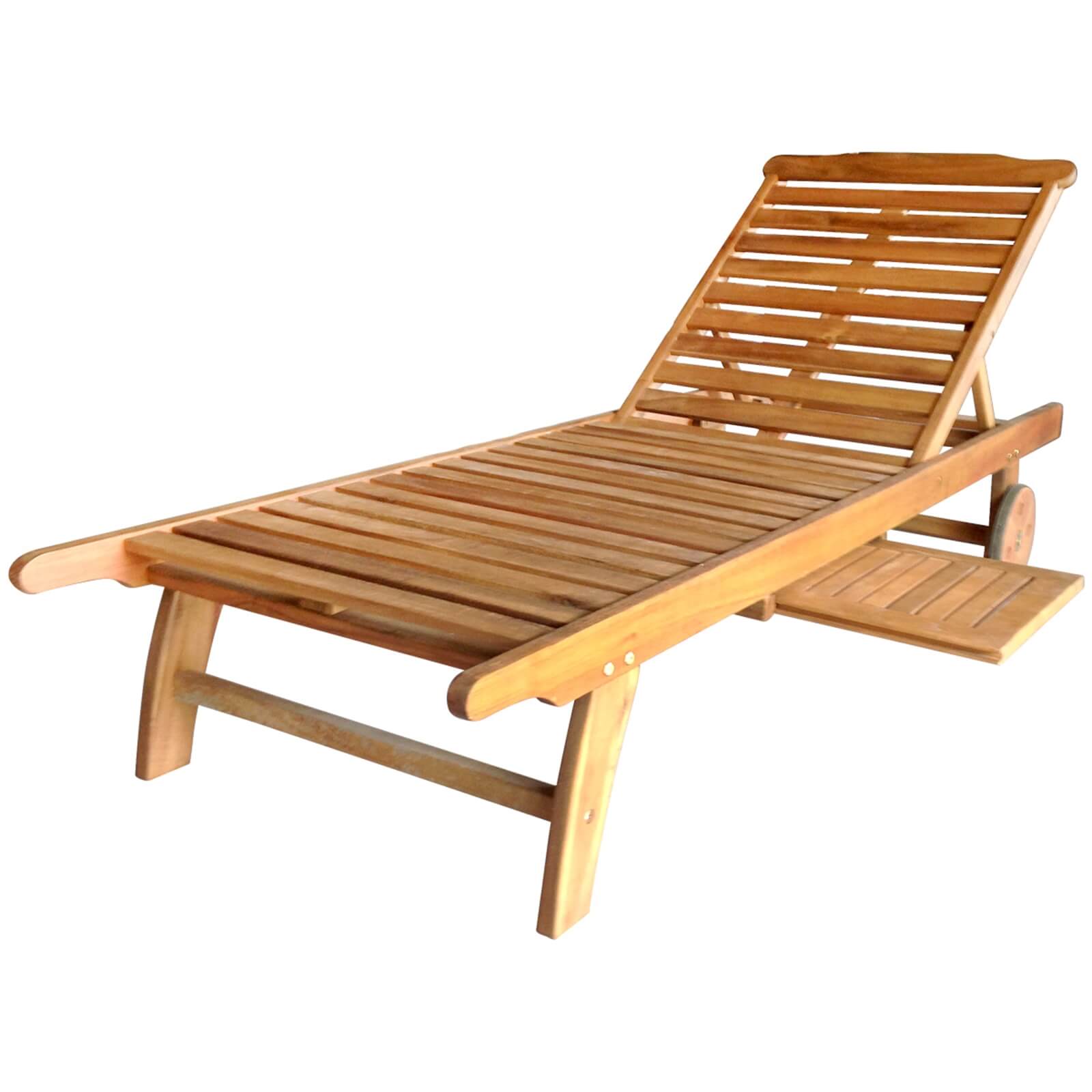 Charles Bentley Wooden FSC Acacia Reclining Sun Lounger with Pull Out Tray