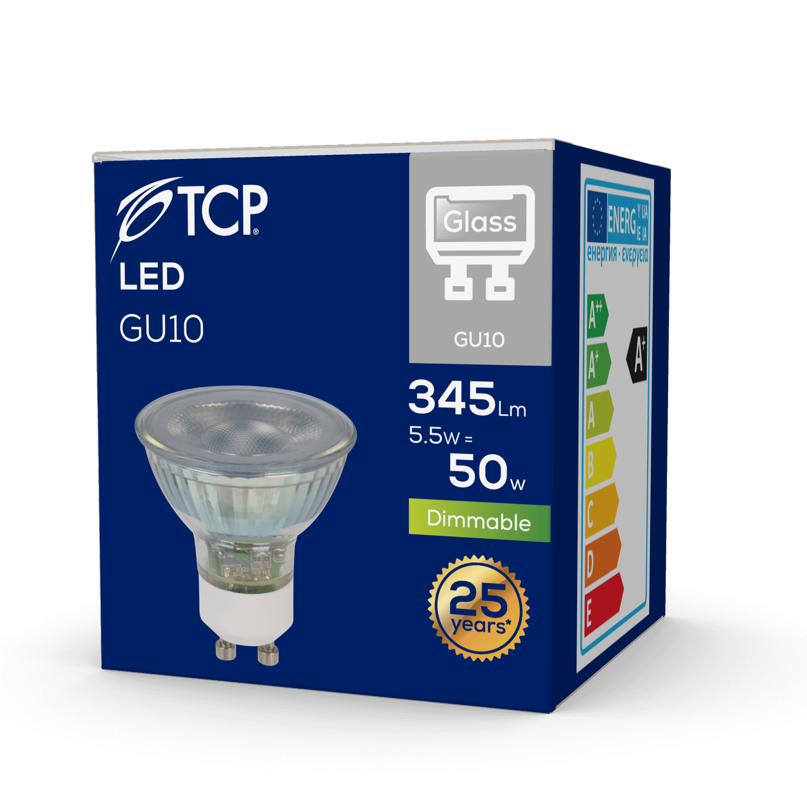 TCP LED Glass GU10 50W Warm Dimmable Light Bulb