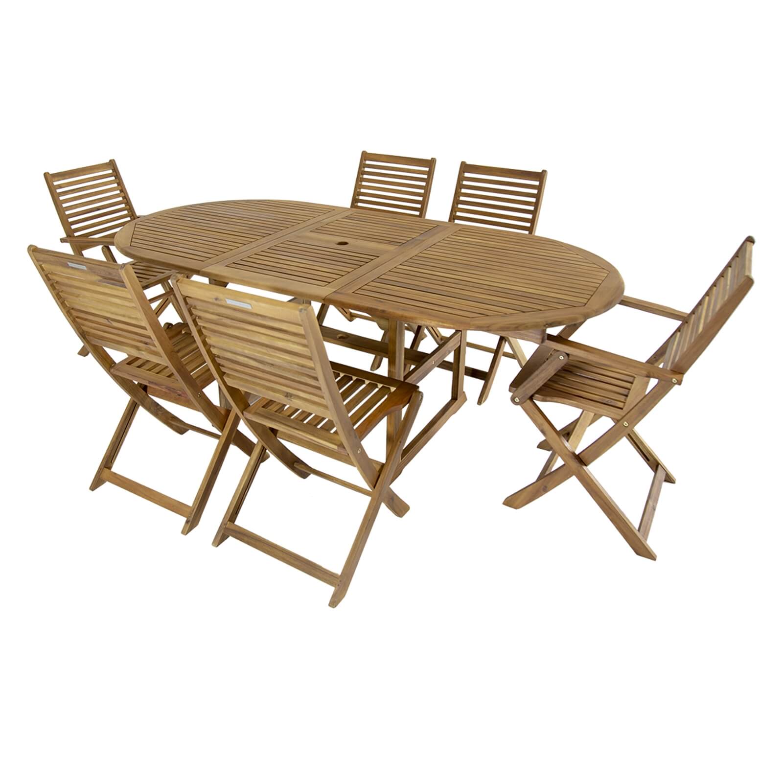 Charles Bentley Wooden FSC Acacia 6 Seater Extendable Oval Table Dining Set