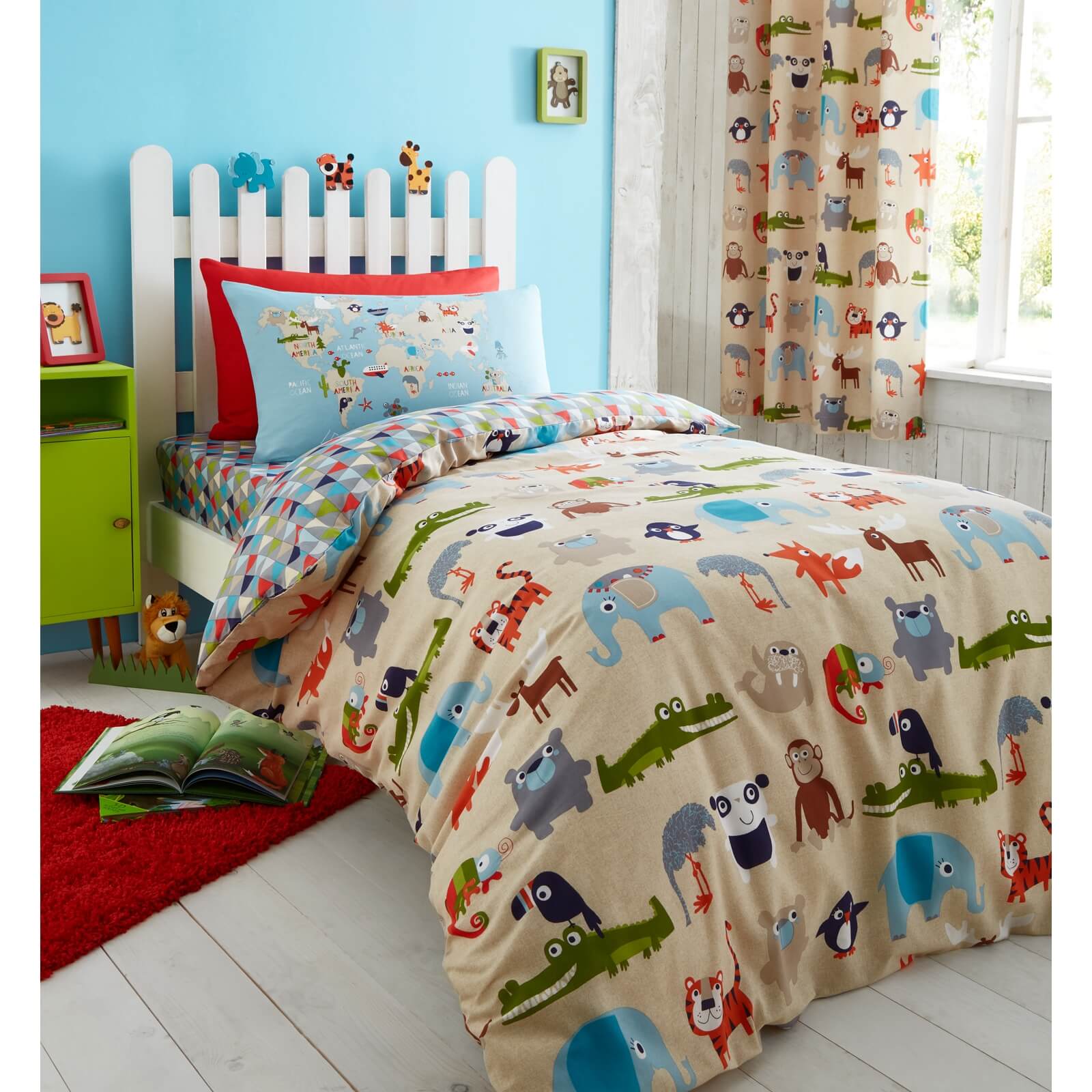 Catherine Lansfield Animal Kingdom Cotton Rich Kids Single Duvet Set Multicoloured Homebase