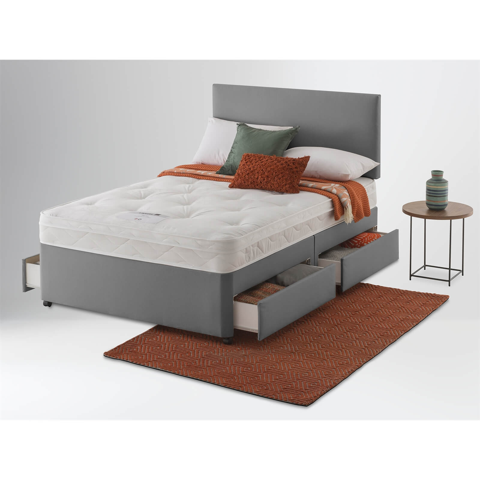 Layzee by Silentnight Ortho Divan Bed 4 Drawer - Slate Grey - Double