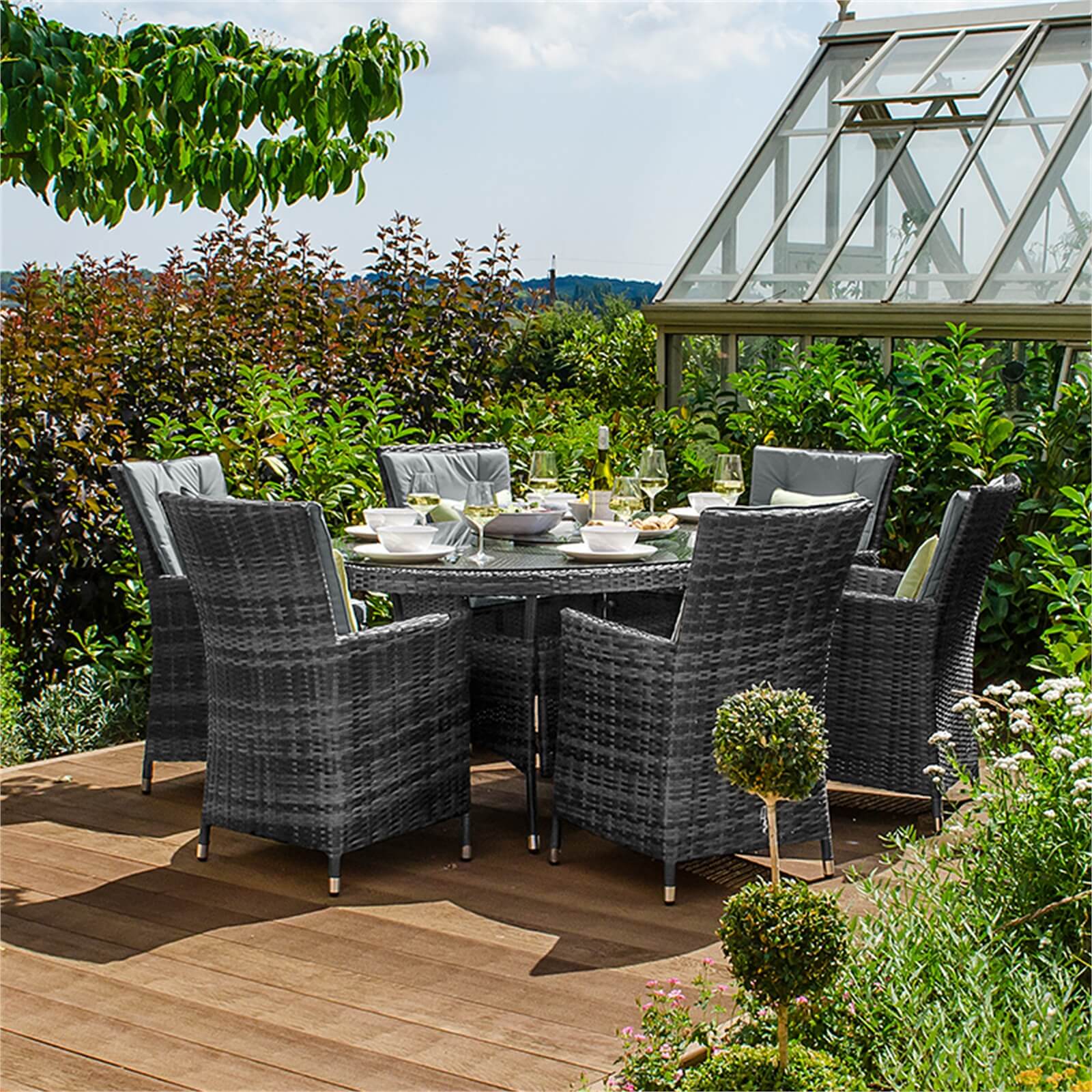Nova Florence Rattan 6 Seater Oval Dining Set in Grey