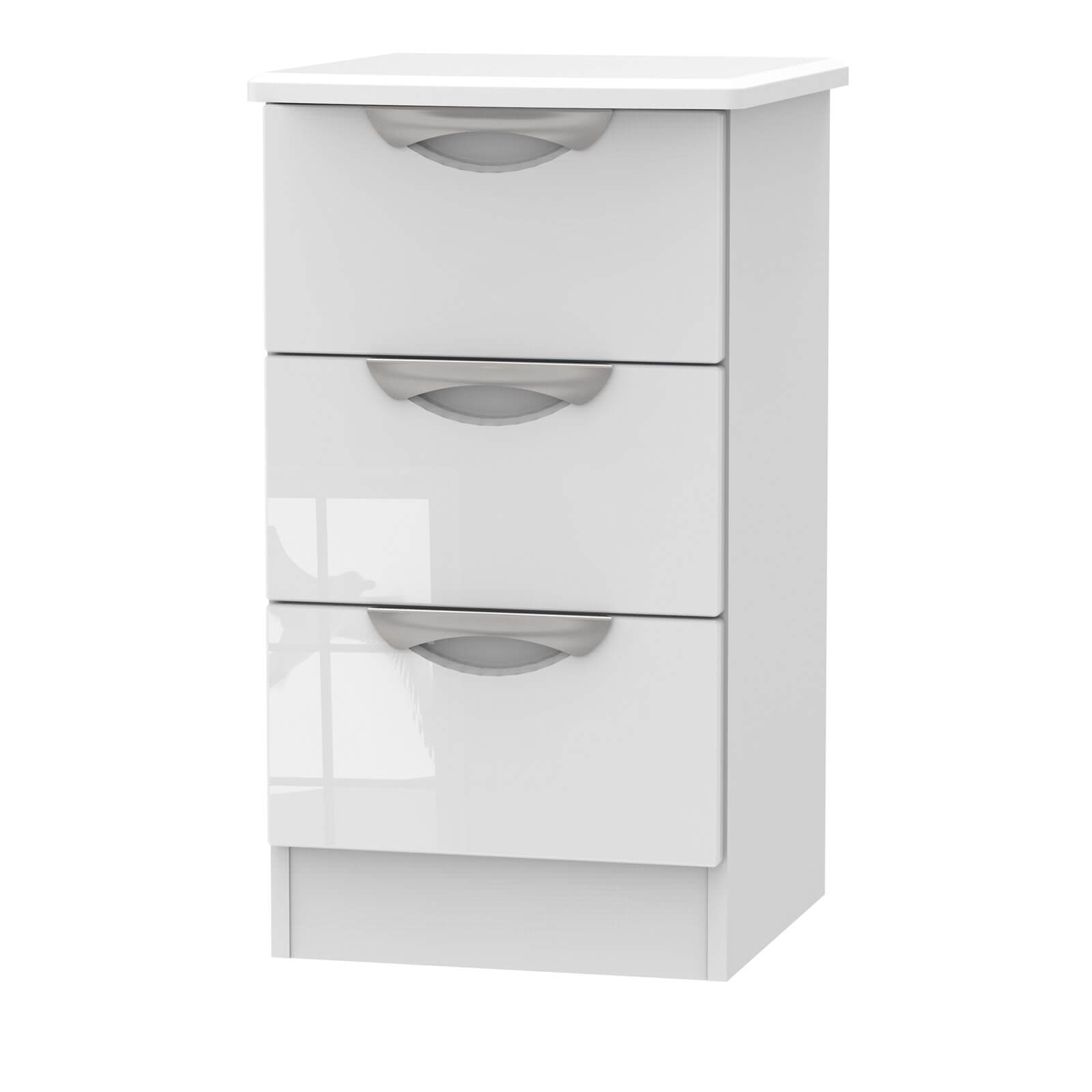 Portofino White Gloss 3 Drawer Bedside Cabinet