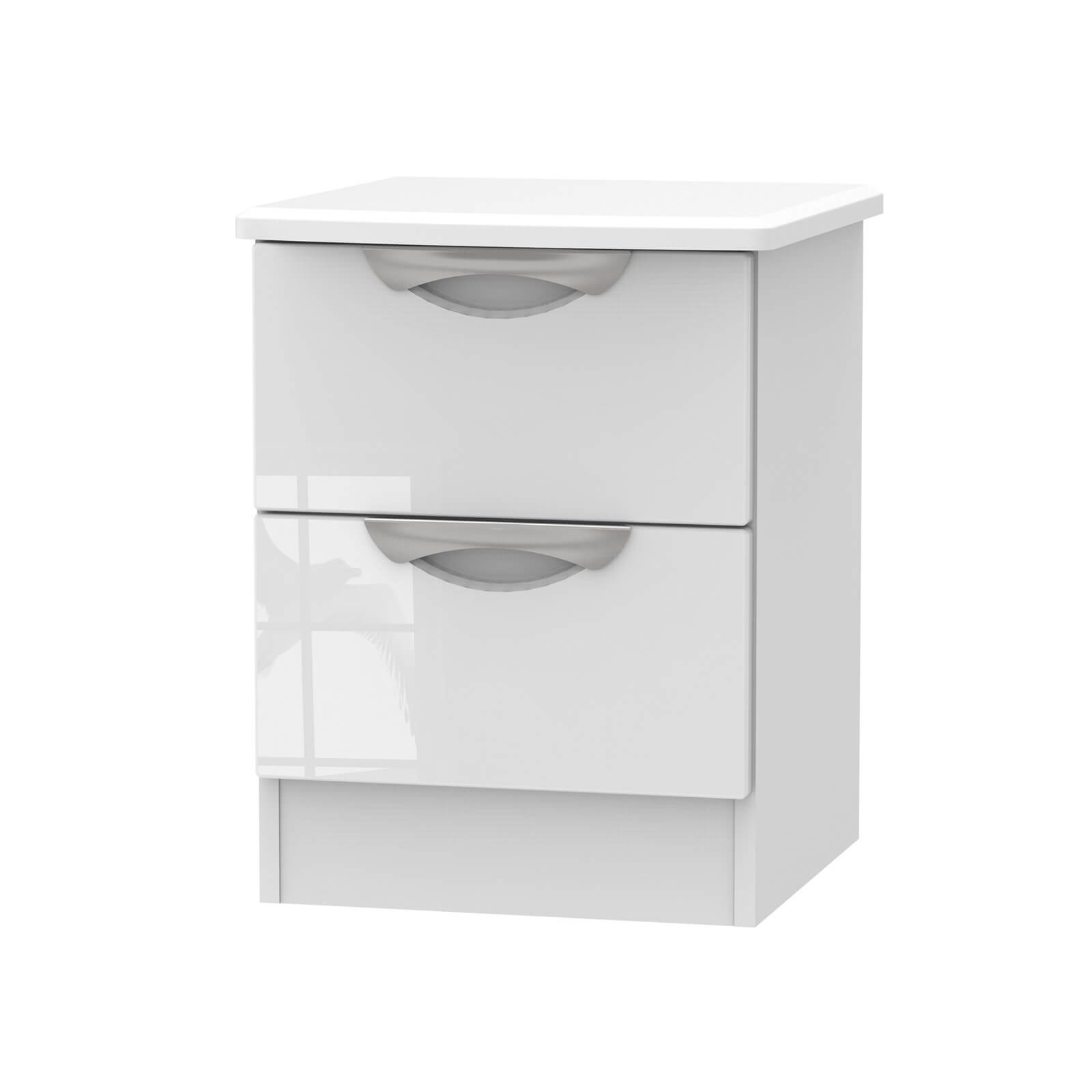 Portofino White Gloss 2 Drawer Bedside Cabinet