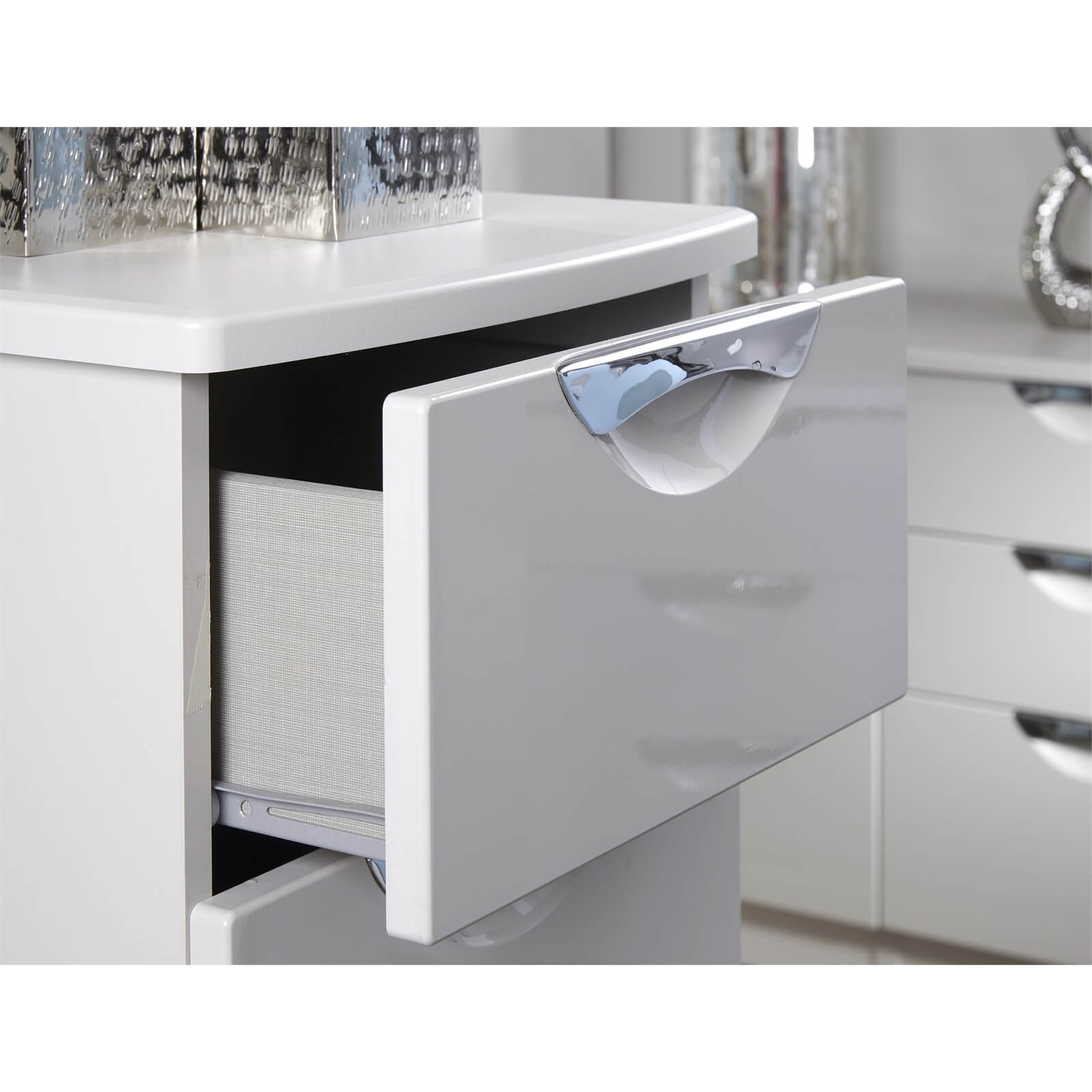 Portofino White Gloss 2 Drawer Bedside Cabinet