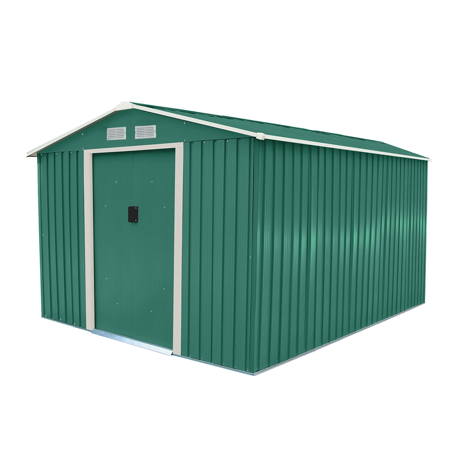 Charles Bentley 8ft x 10ft Metal Garden Shed with Floor Foundation Kit - Green