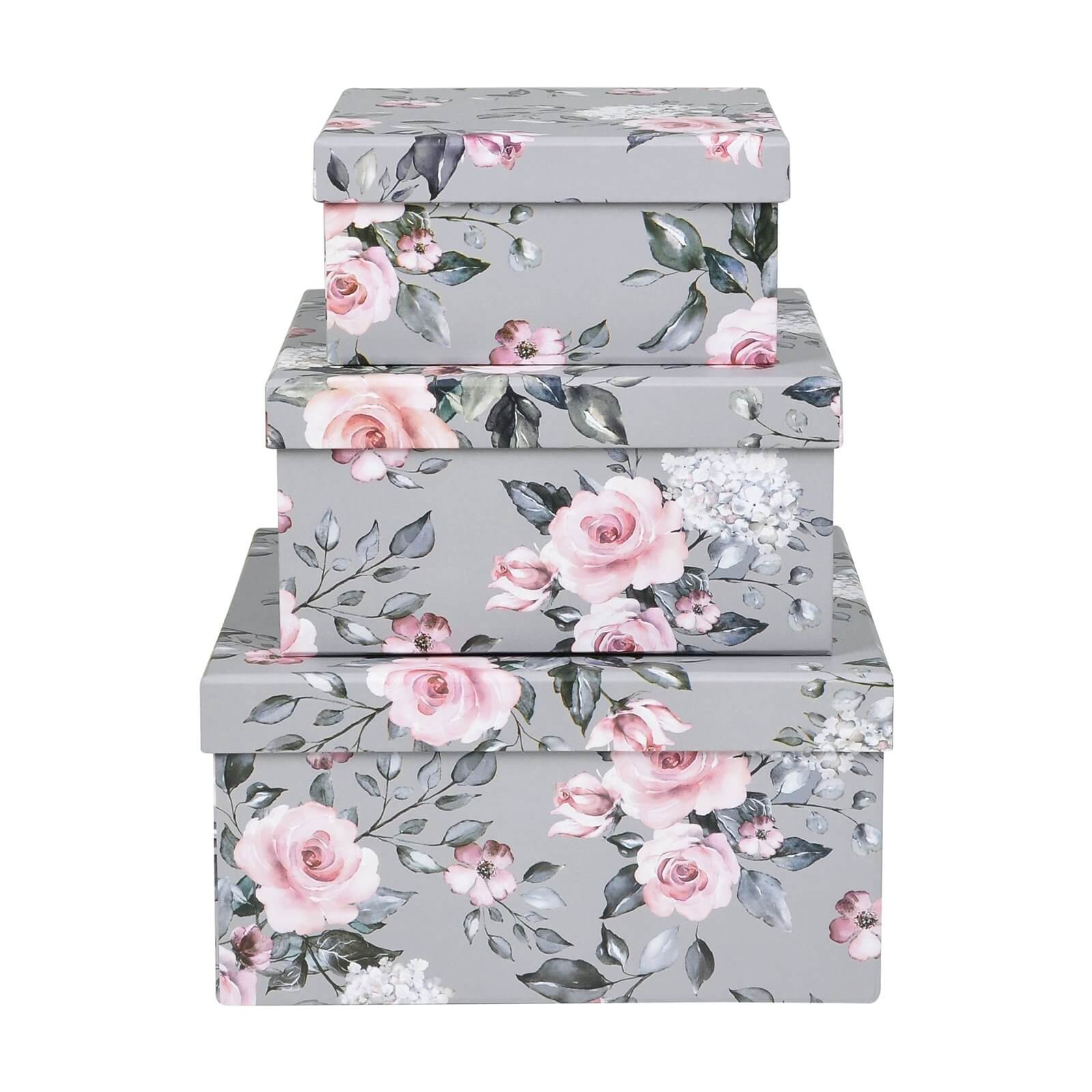 Floral Cardboard Storage Boxes - Set of 3