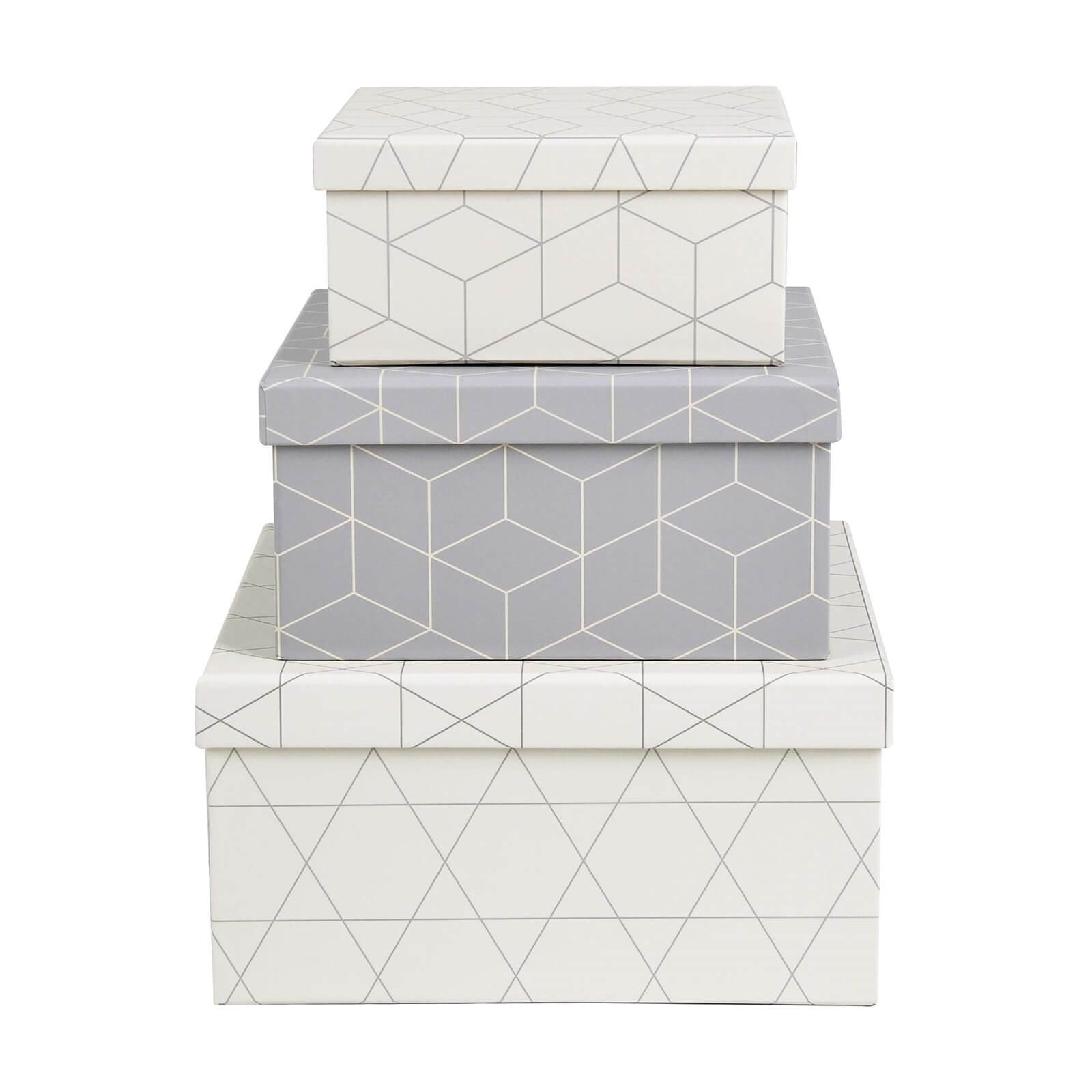 Geometric Cardboard Storage Boxes - Set of 3