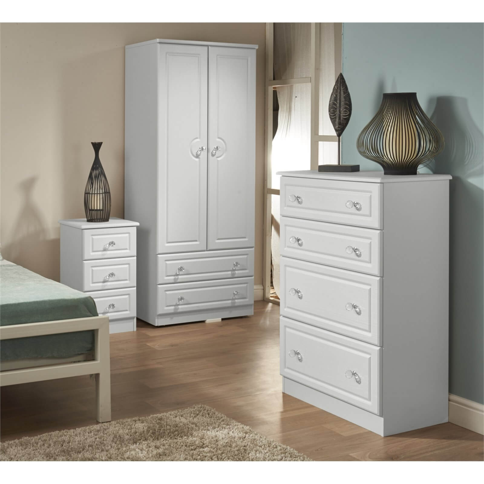 Florence White Ash 3 Drawer Bedside Cabinet - Rechargeable