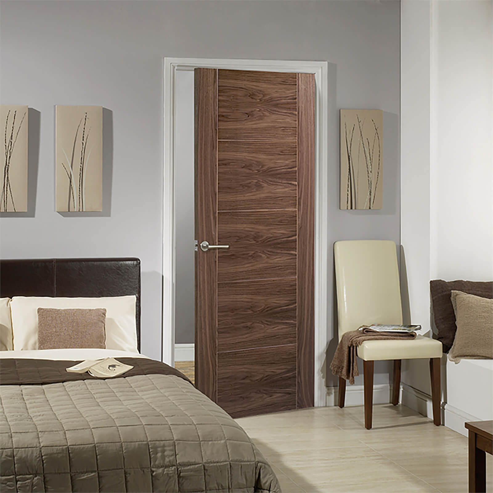 Vancouver Internal Walnut Laminate 5 Panel Door - 838 x 1981mm