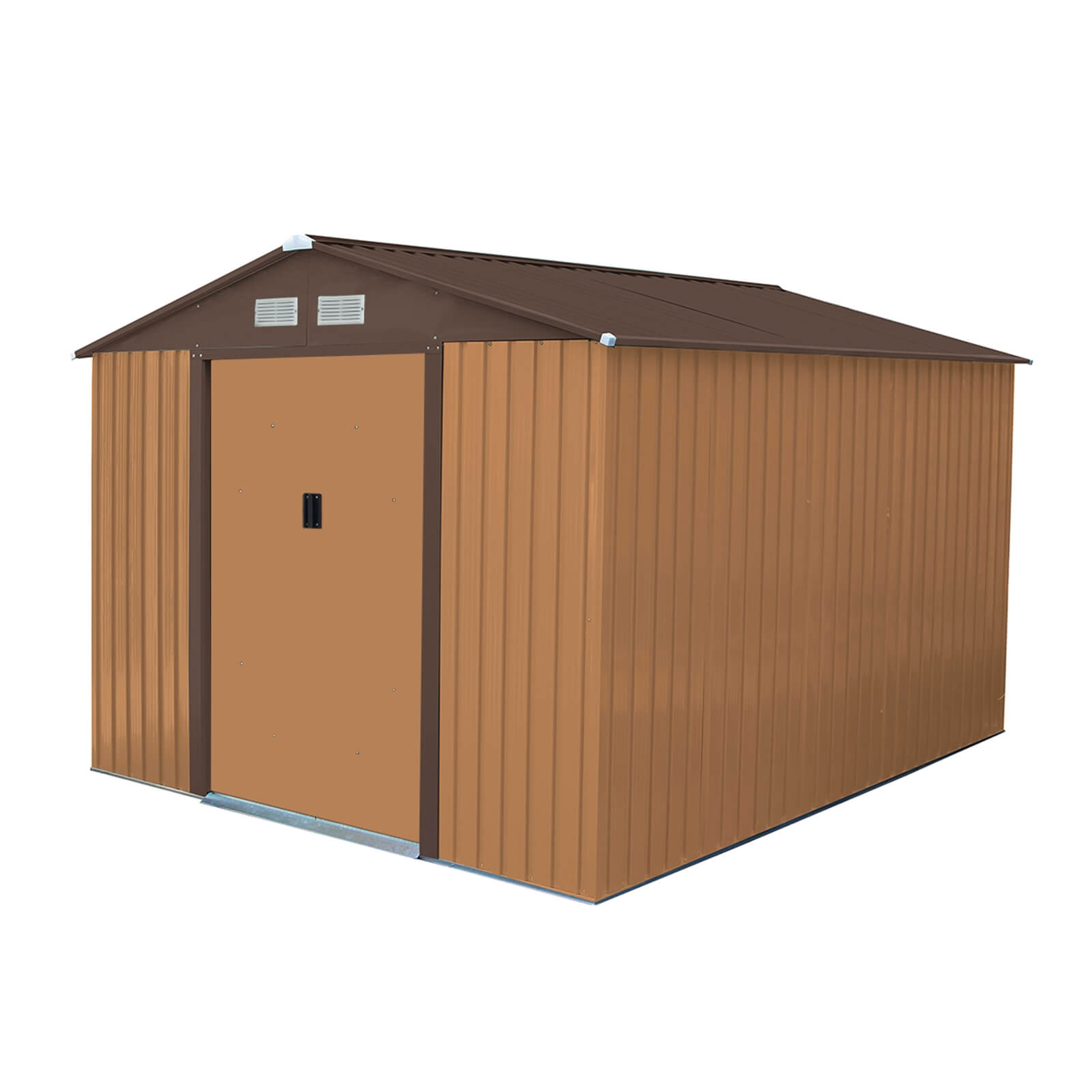 Charles Bentley 8ft x 10ft Metal Garden Shed with Floor Foundation Kit - Brown