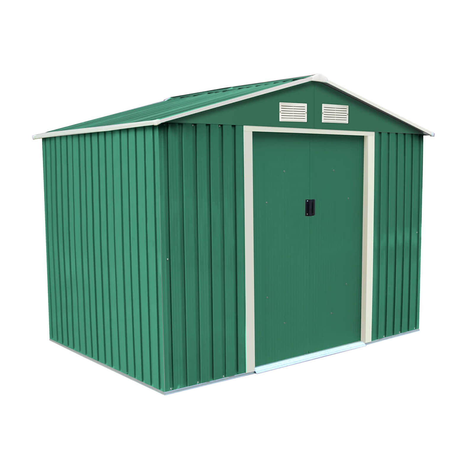 Charles Bentley 8ft x 6ft Green Metal Storage Shed with Zinc Floor Frame
