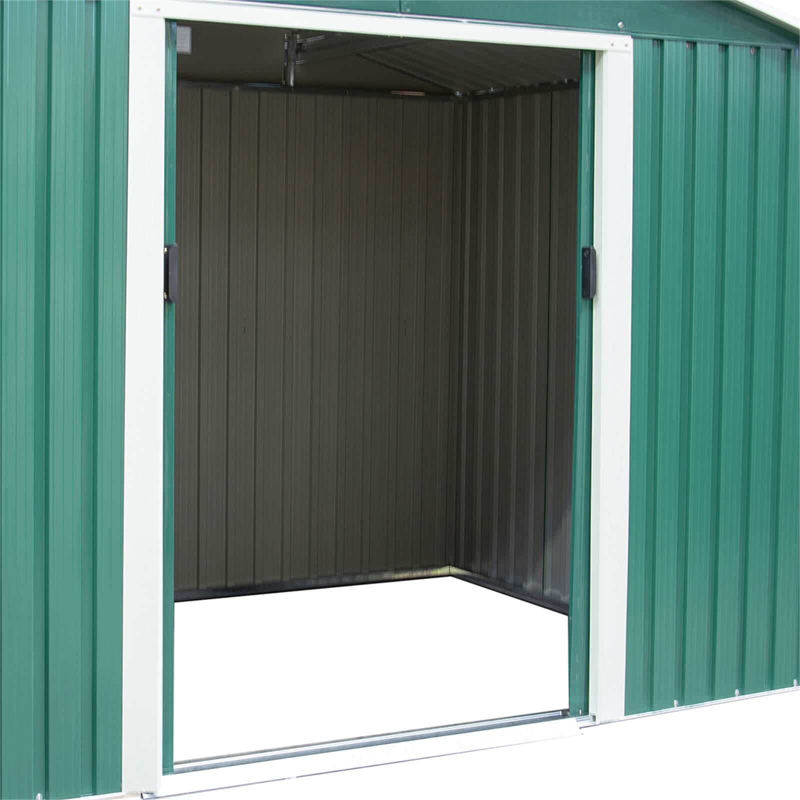 Charles Bentley 8ft x 6ft Green Metal Storage Shed with Zinc Floor Frame