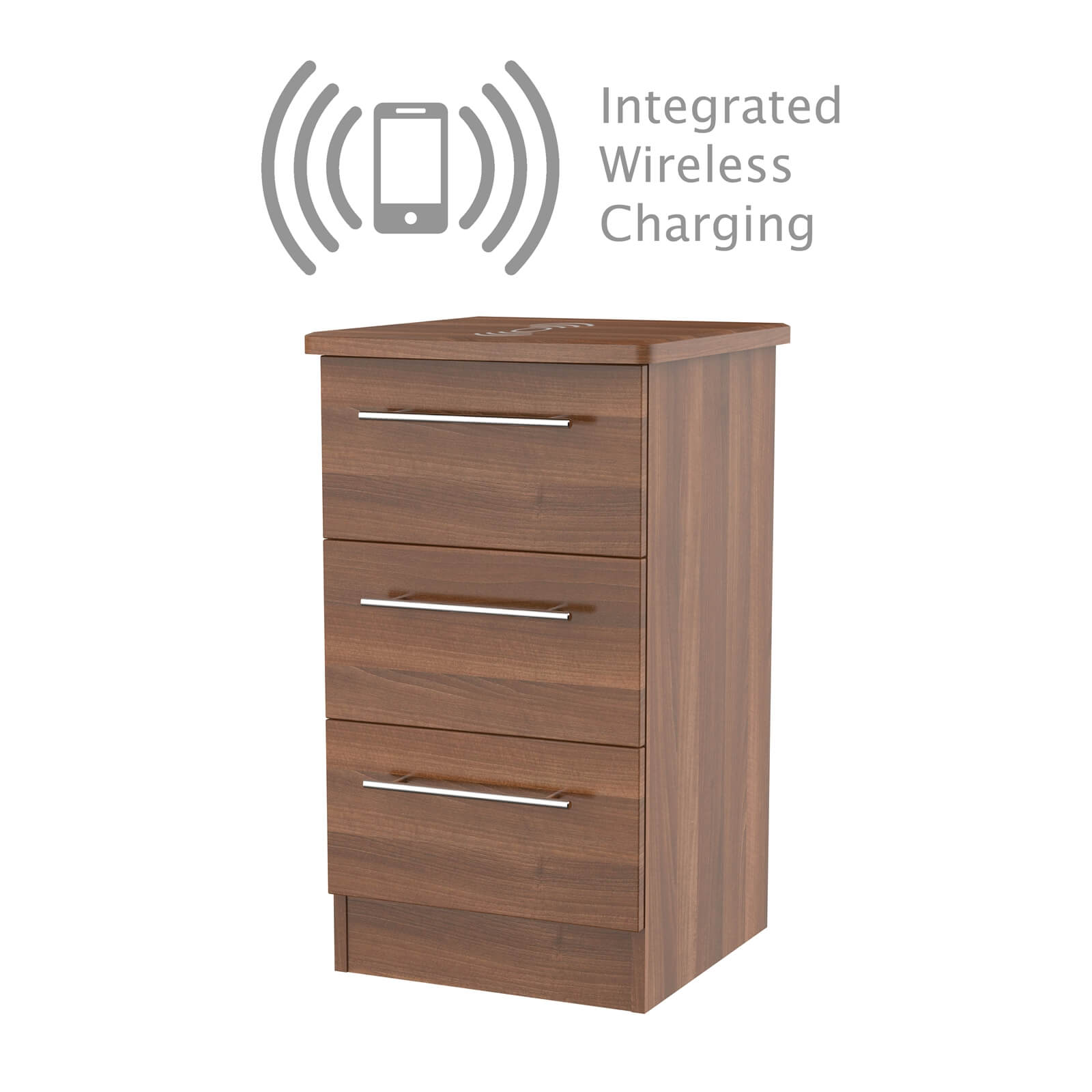 Siena Noche 3 Drawer Bedside Cabinet - Rechargeable