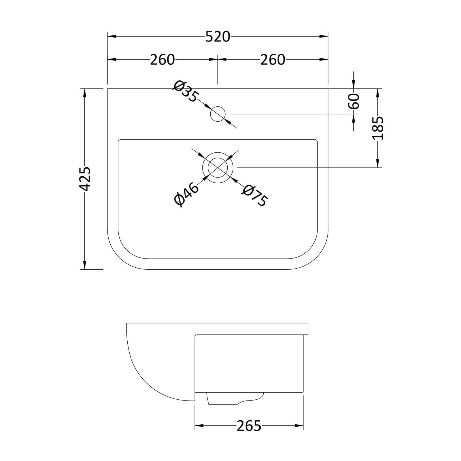 Balterley Semi Recessed Basin - 520mm