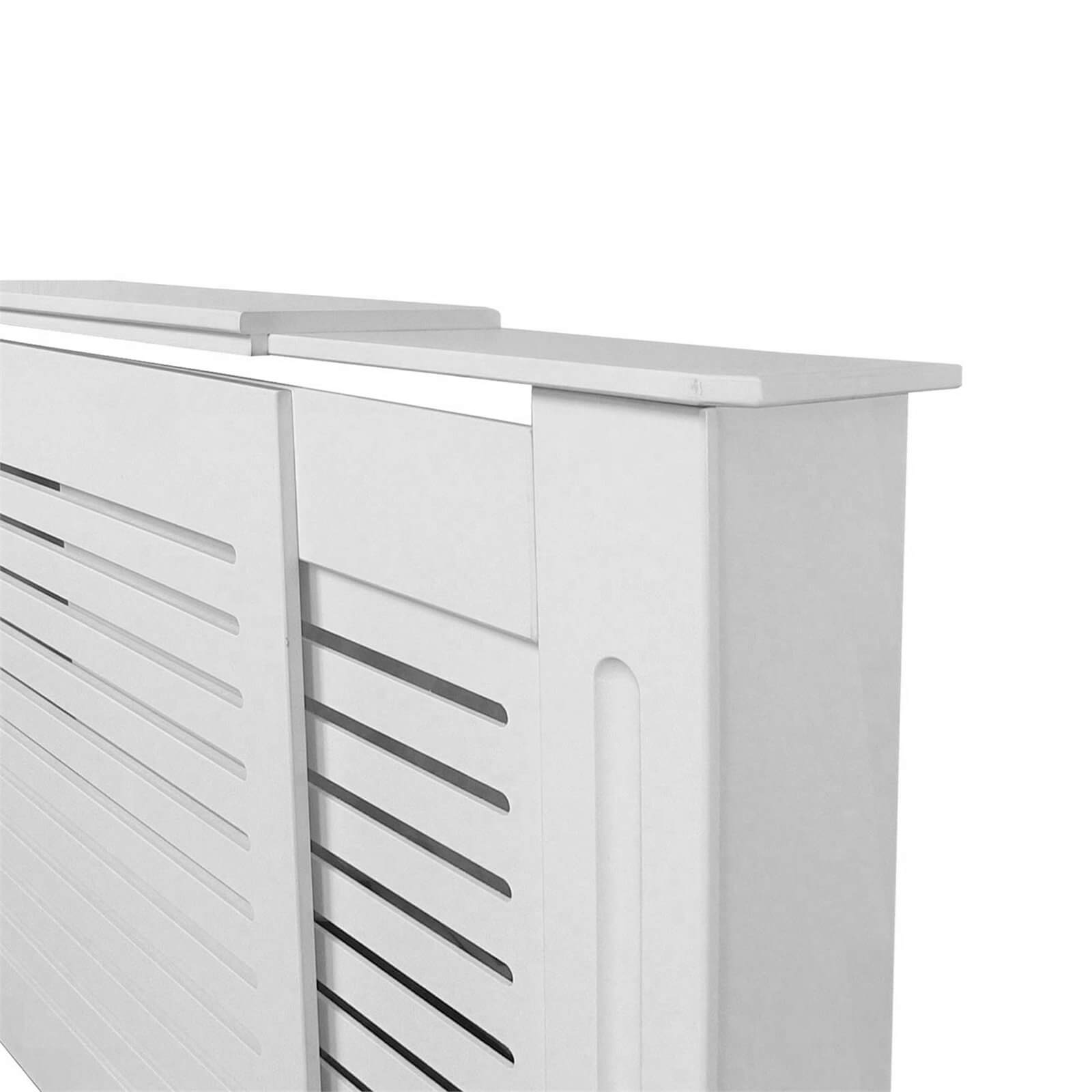 Radiator Cover with Horizontal Slatted Design in White - Adjustable