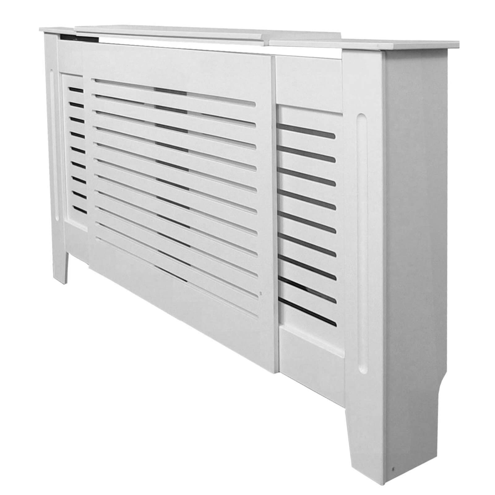Radiator Cover with Horizontal Slatted Design in White - Adjustable