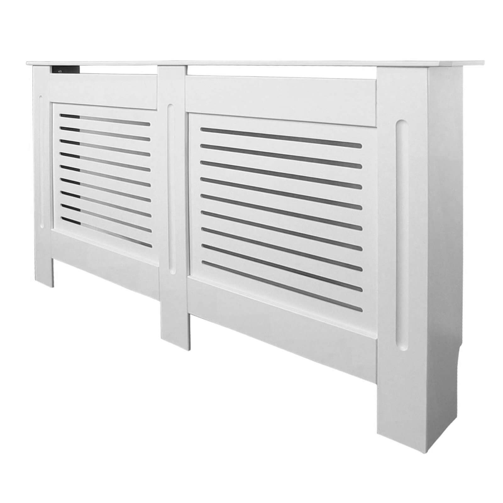 Radiator Cover with Horizontal Slatted Design in White - Extra Large