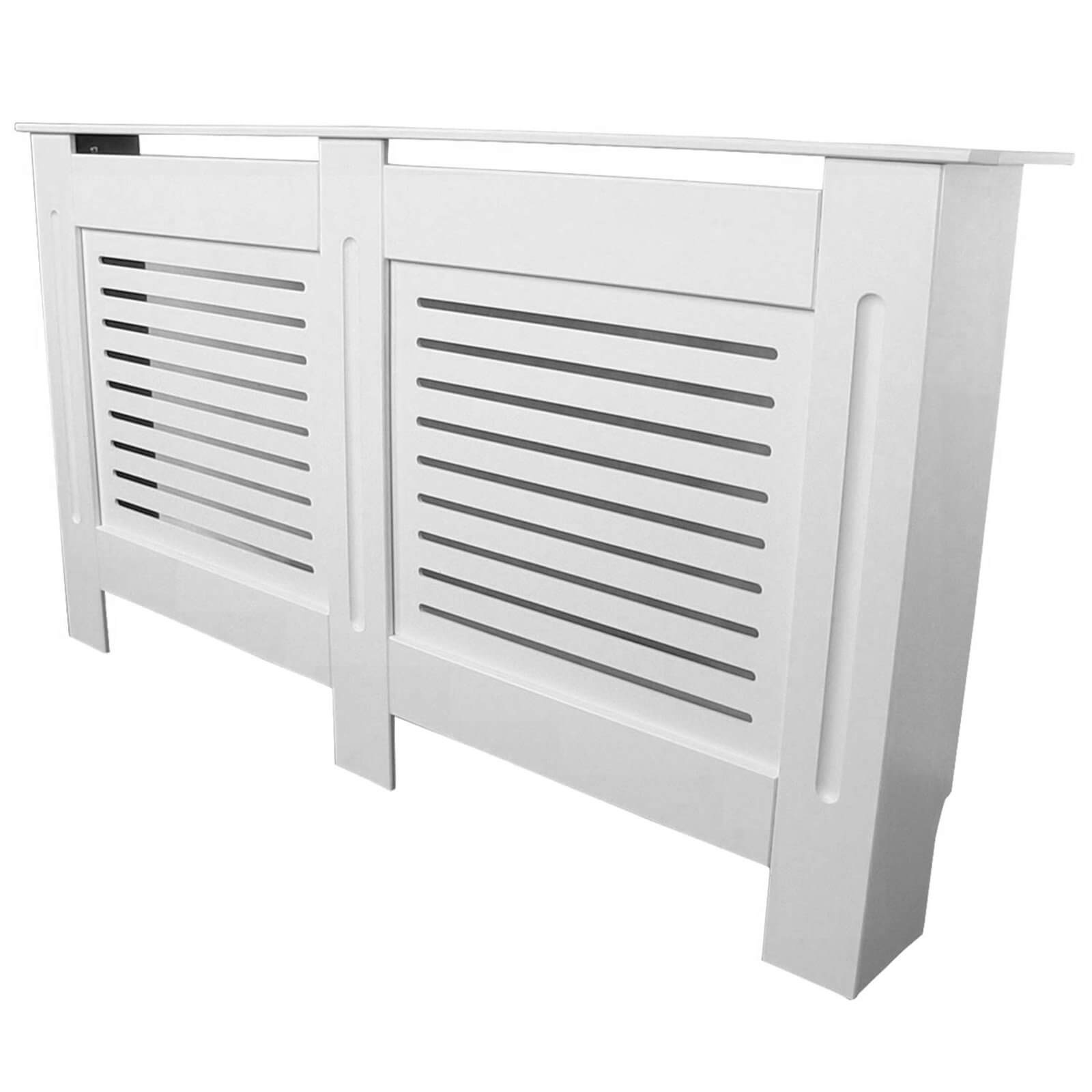 Radiator Cover with Horizontal Slatted Design in White - Extra Large