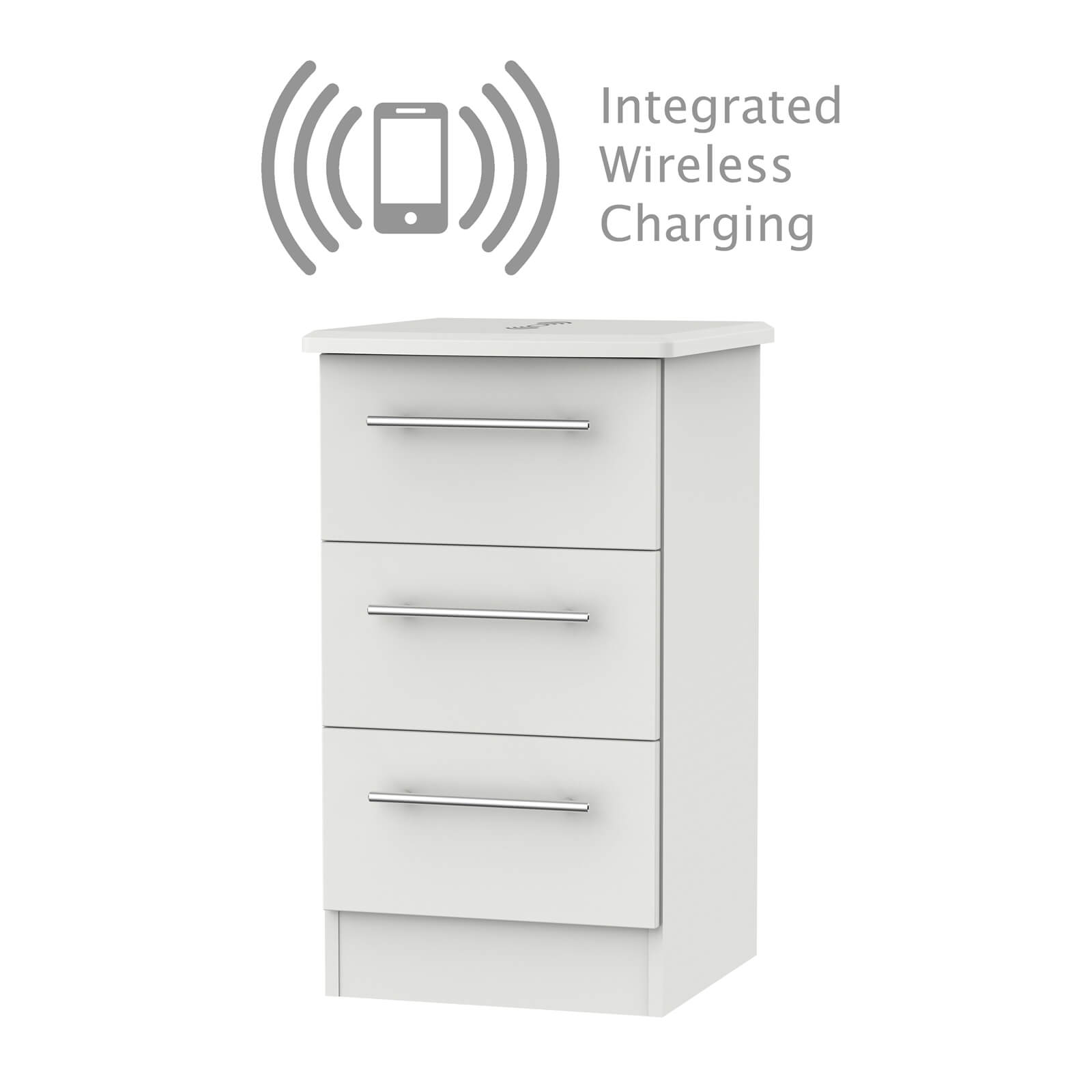 Siena Grey Matt 3 Drawer Bedside Cabinet - Rechargeable